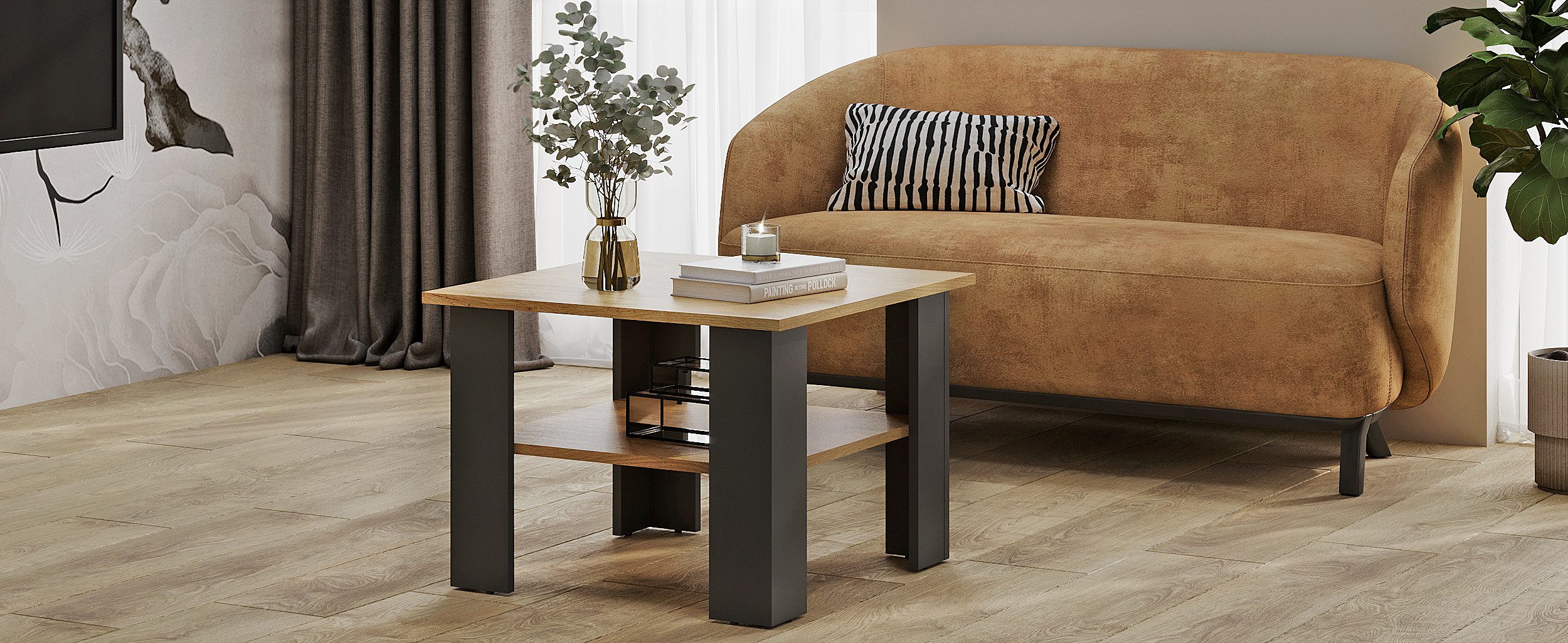 KOMTO Couchtisch Wohnzimmertisch Modern Coffee Table Tisch Holz Beistelltisch (Tisch Wohnzimmer Sofatisch Stubentisch, Wohnzimmer Tisch für Couch, Spanplatte, Vienna 60x60x43 cm)