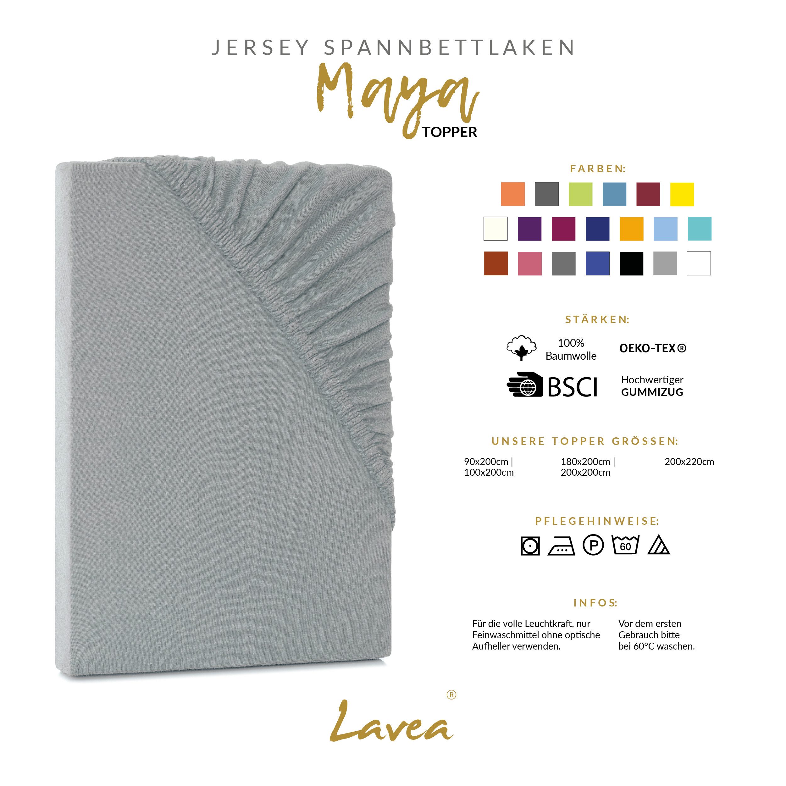 Lavea Spannbettlaken Bettlaken Maya, 180x200cm, 200x200cm, 140x200cm, 160x200cm, 100% Baumwolle Jersey, Gummizug: rundum, (1 Stück), für Matratzen, Topper, Boxs – Bild 3 von 5