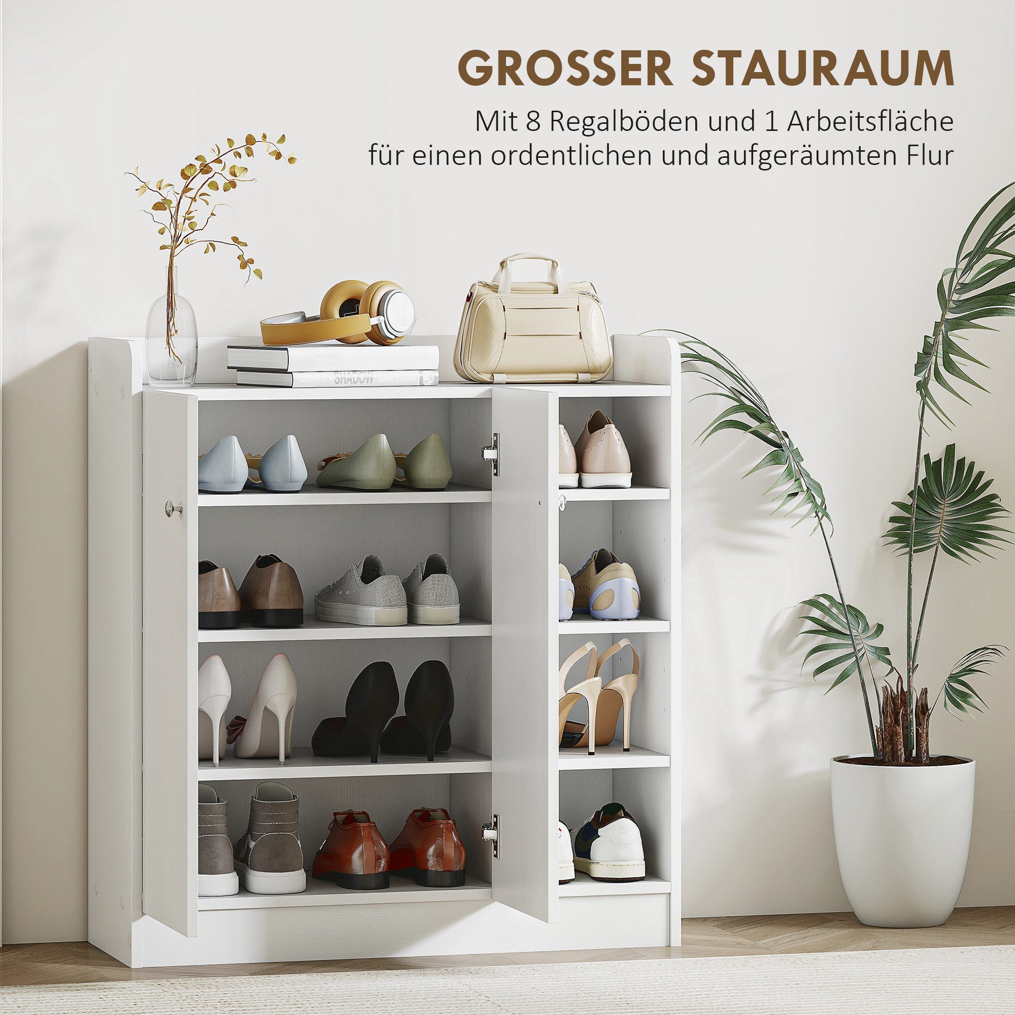 HOMCOM Schuhschrank Schuhregal mit 4 Fächern Schuhablage für 12 Paar Schuhe (Kommode, 1-St., Allzweckschrank) Weiß 83 x 30 x 90 cm – Bild 4 von 5