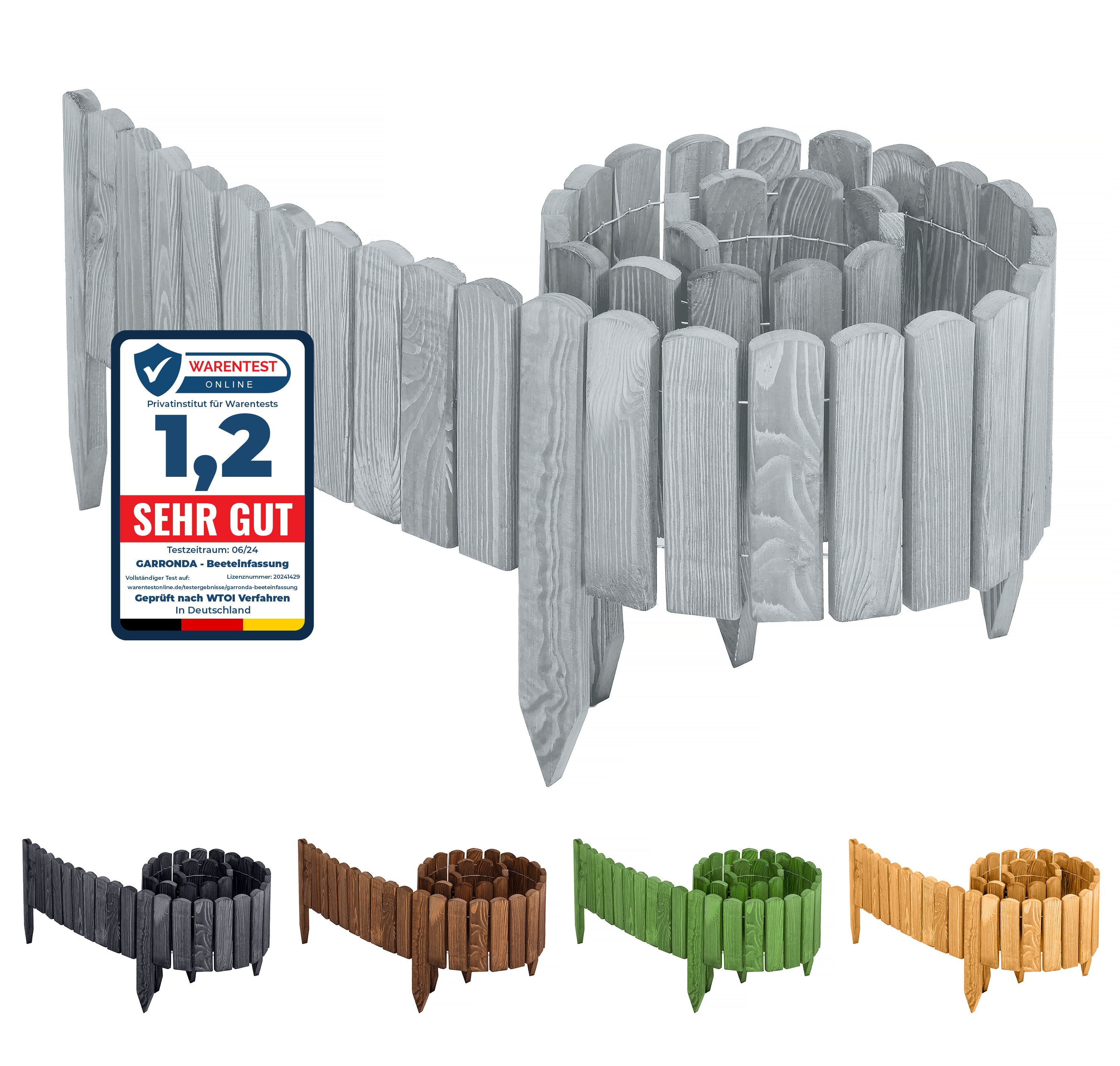 Garronda Rasenkante Beeteinfassung Holz Rollzaun Flexibler Rollborder Länge: 2m GD-0046, LxH: 2x8 cm
