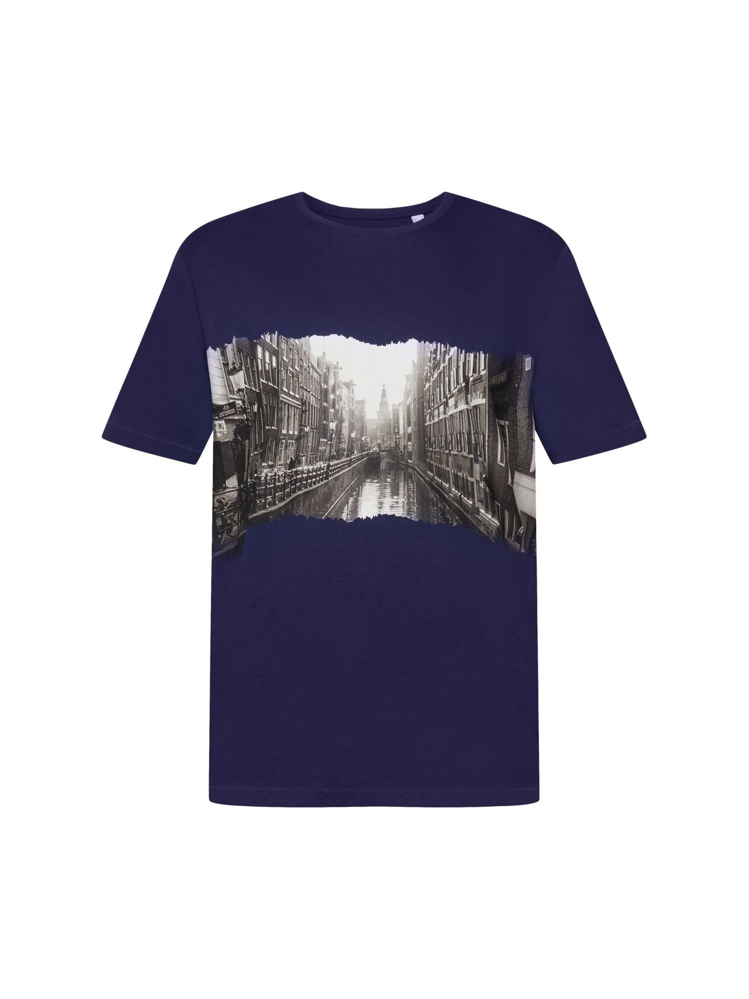 T-Shirt Print, Baumwolle Rundhals-T-Shirt % (1-tlg) Esprit BLUE DARK 100 by edc mit