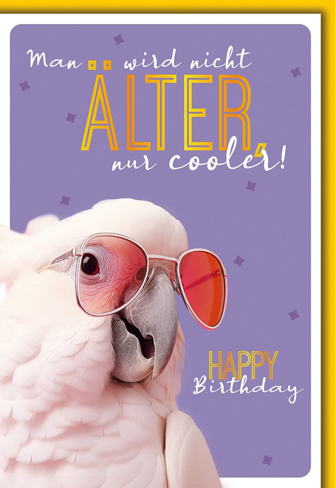 Grußkarten Geburtstag - Karte mit Umschlag - Ara mit Sonnenbrille