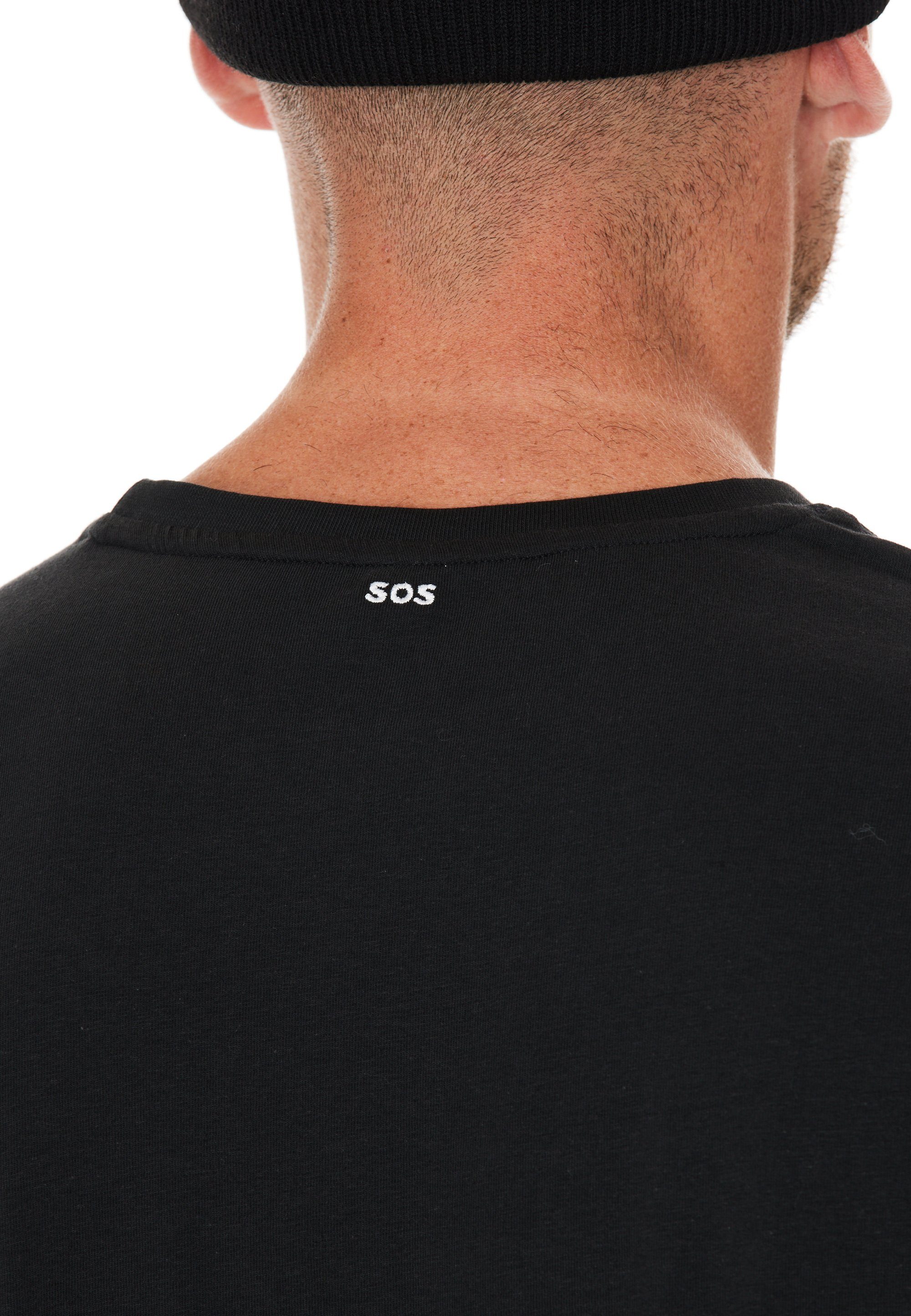 SOS T-Shirt Kobla Front (1-tlg) aufgesticktem Markenlogo mit der auf schwarz