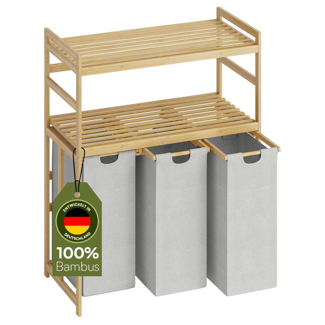 Bellamio Wäschekorb Newa aus Bambus (3 Fächer mit 2 Ablagen, Hellgrau), aus günstig online kaufen