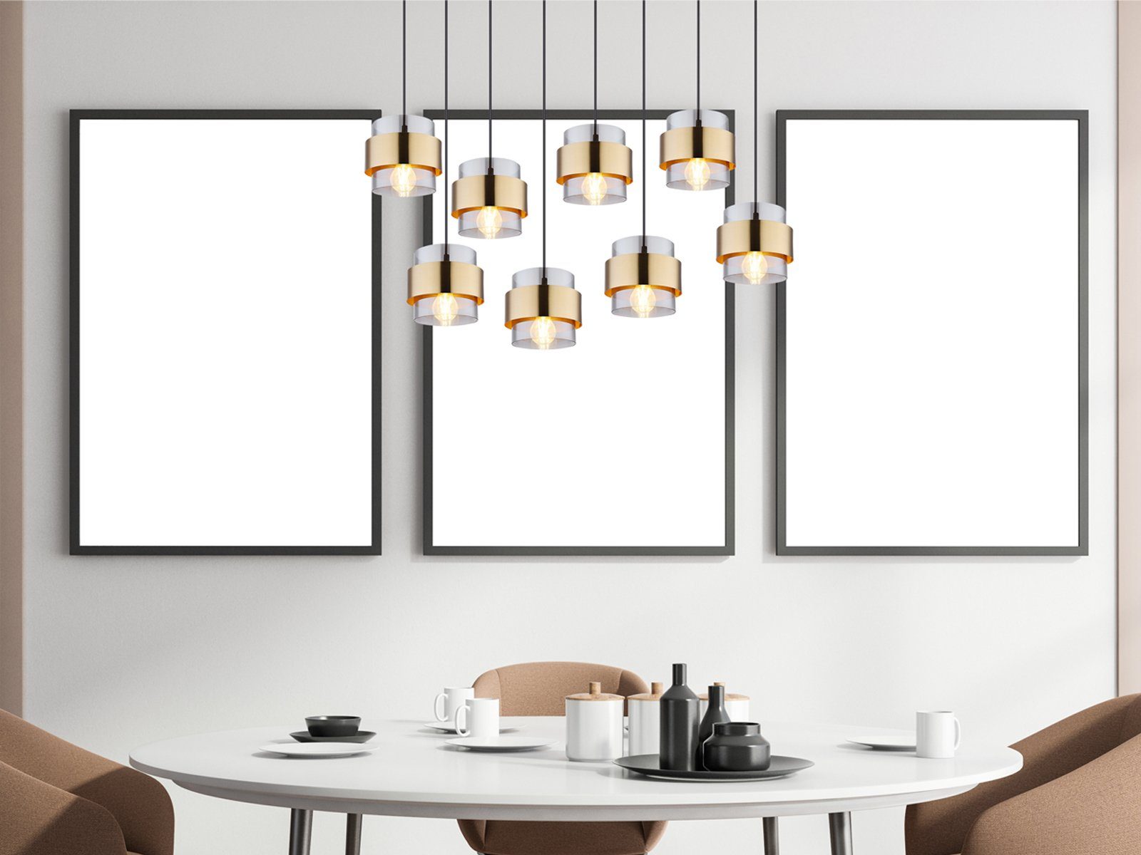 Luxus Pendel Leuchte Restaurant Bar Decken Beleuchtung Hänge Stoff Lampe Gold 