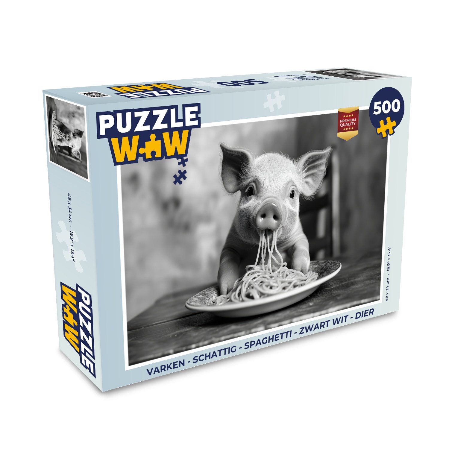 MuchoWow Puzzle Schwein - Niedlich - Spaghetti - Schwarz und weiß - Tier, 500 Puzzleteile, Foto-Puzzle, Bilderrätsel, Puzzlespiele, Spielzeug