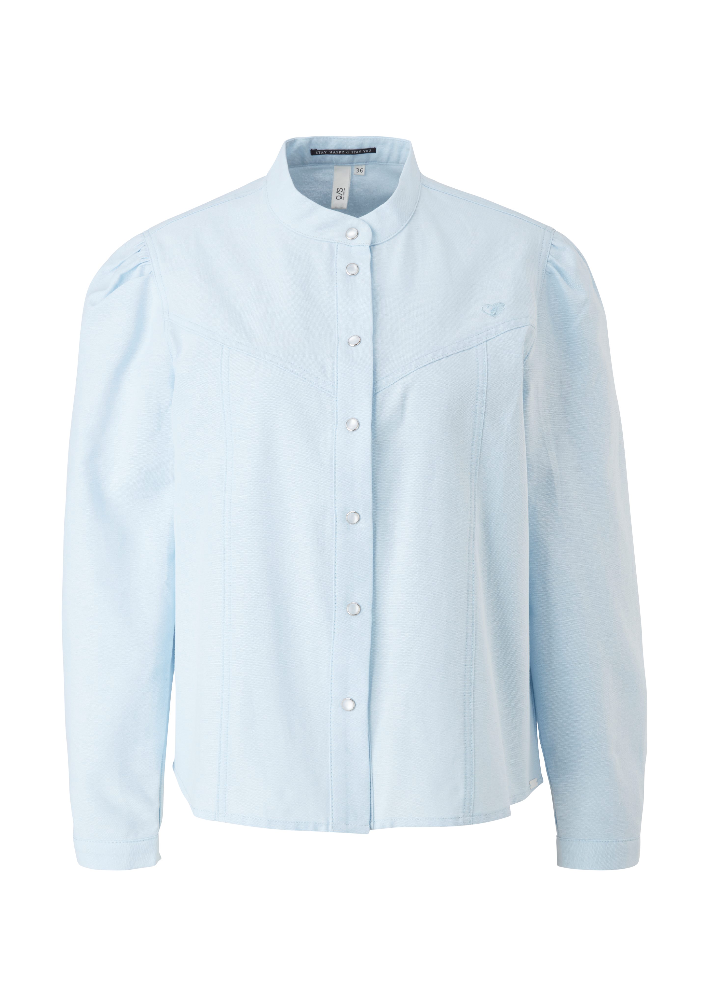 QS Langarmbluse Bluse im Vintage-Look melange light Stickerei, blue Teilungsnähte