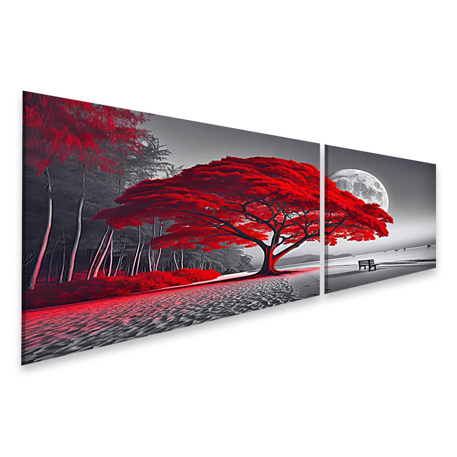 islandburner Leinwandbild Leuchtend Roter Baum an günstig online kaufen