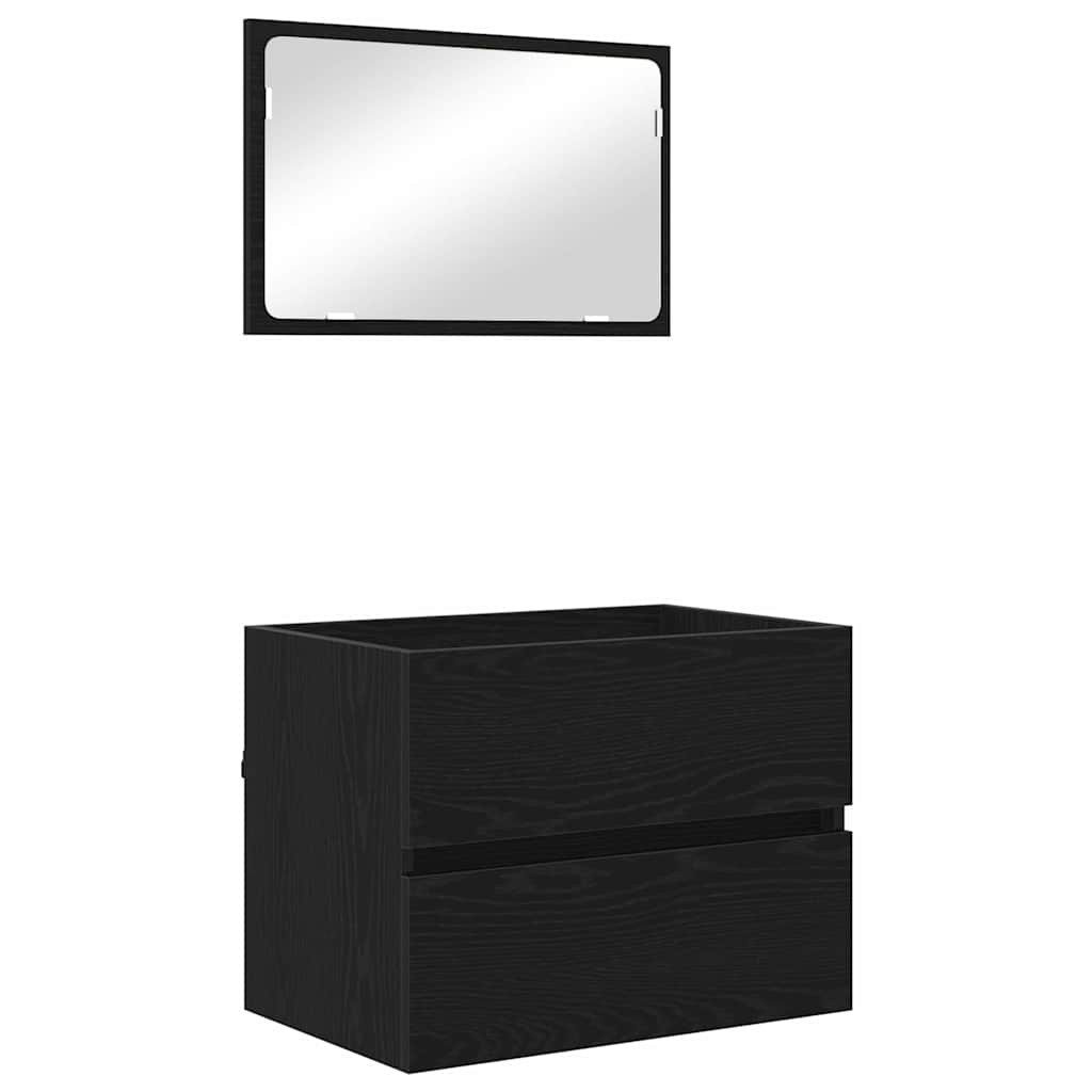 vidaXL Badezimmer-Set Badezimmermöbel-Set mit Schubladen 2 pcs Schwarz Eichen-Optik, (2-St)