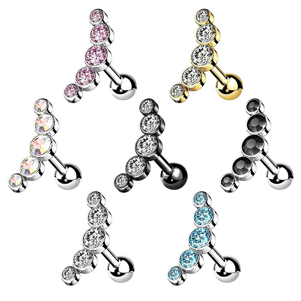 Kugel Multi - Ohrpiercing Tragus Cartilage Helix Stecker Knorpel Kristall Bogen, Steinen Ohr Taffstyle Piercing-Set Piercing Schwarz Glitzer Barbell Ohr Silber