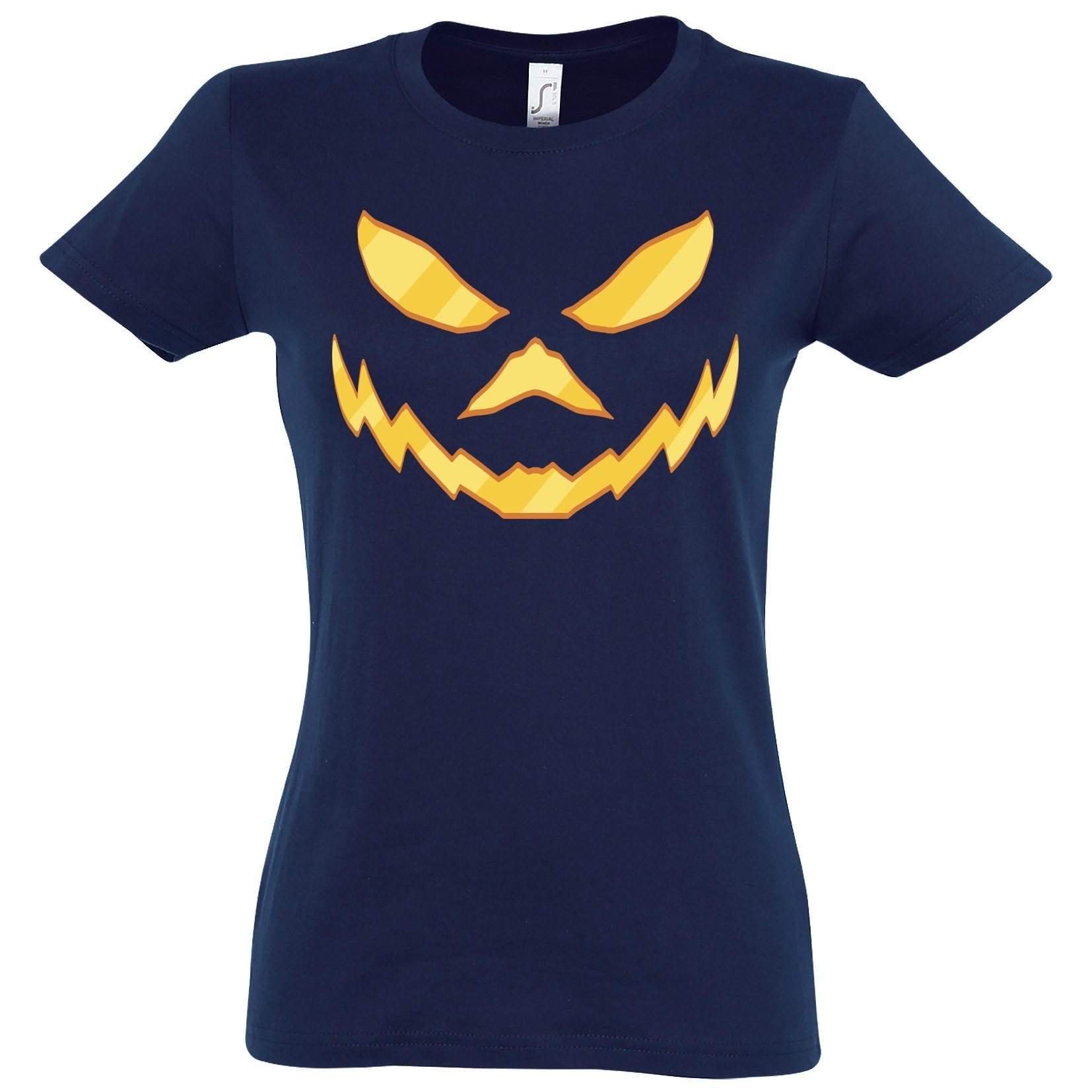 Horror Aufdruck Youth Halloween Print-Shirt T-Shirt Face Designz Joker lustigem Damen Navyblau Fun-Look mit