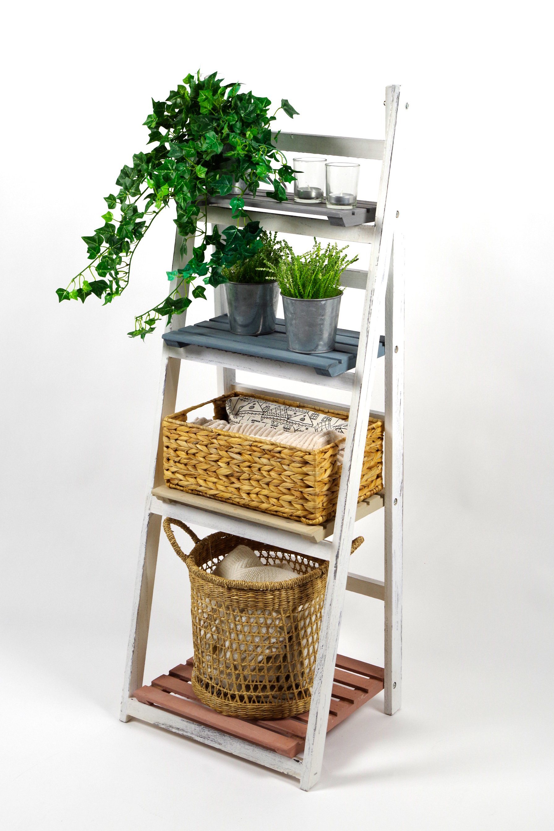 Kobolo Regal Stufenregal VINTAGE aus Paulownia-Holz mit 4 Böden