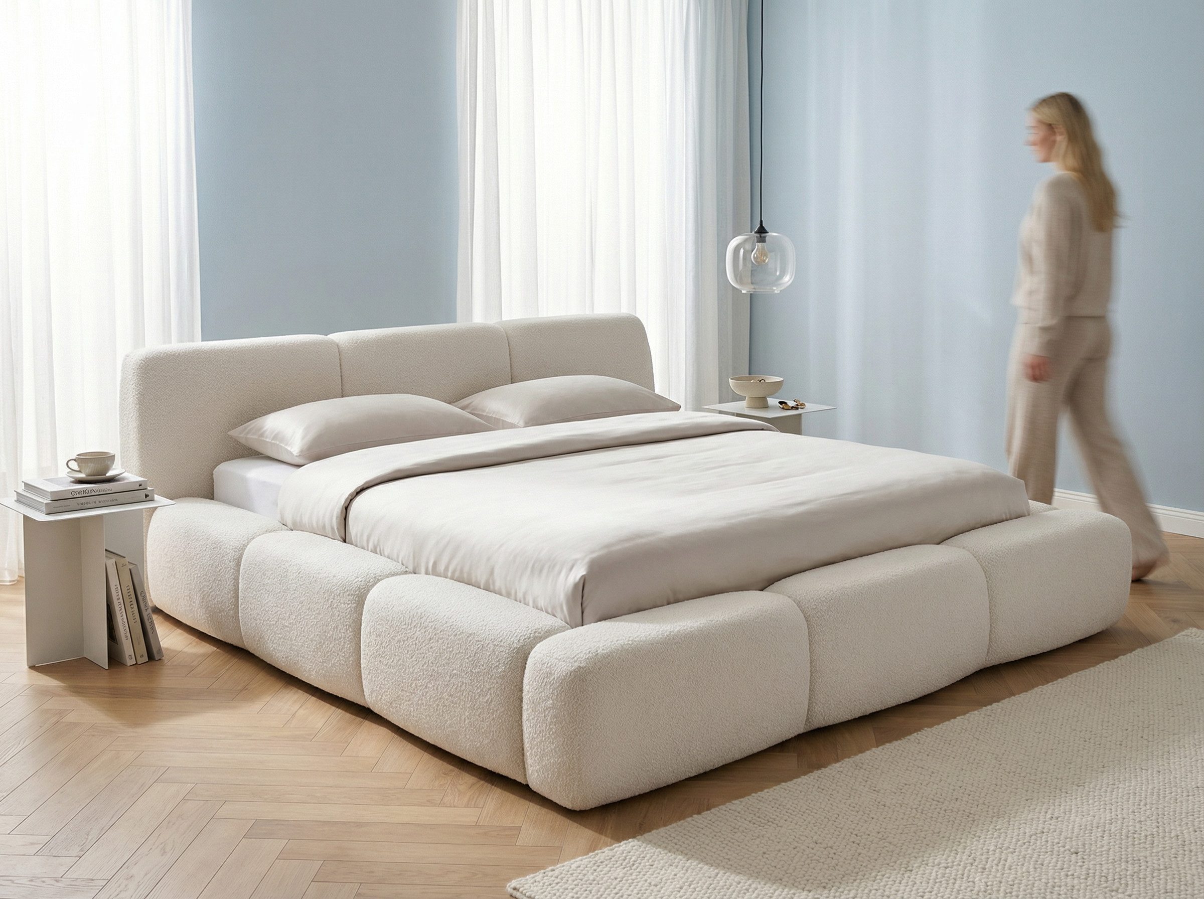 wonello Polsterbett Arosa, Bett mit Bettkasten und Lattenrost – eleganter Boucle-Stoff