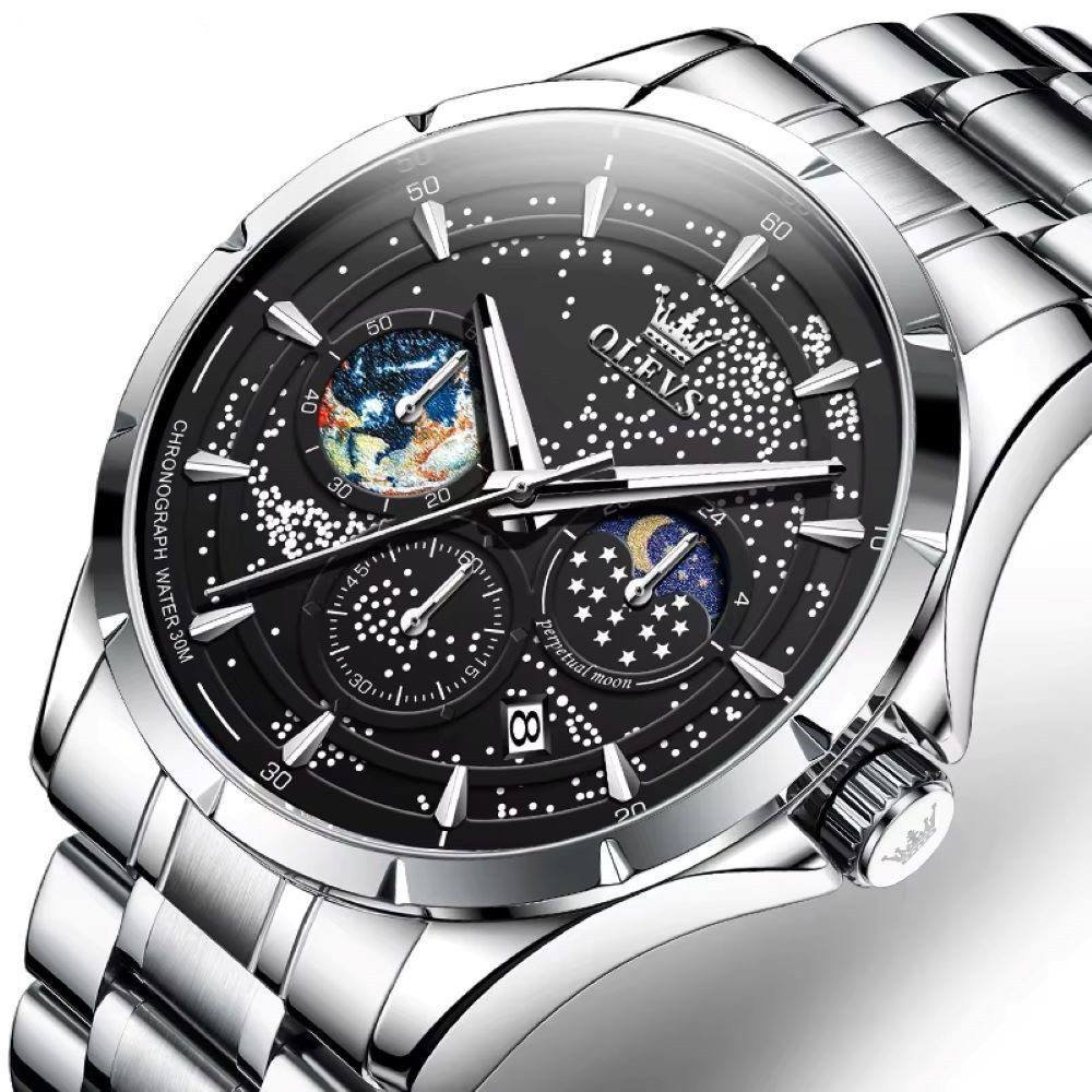 OLEVS Quarzuhr Mondphasen-Uhr Olevs für Herren Elegant Edelstahlarmband Sch günstig online kaufen