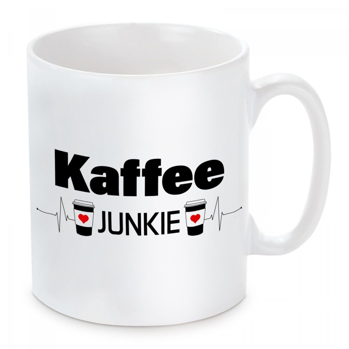 Kaffee Kaffeebecher mikrowellengeeignet und Kaffeetasse Motiv Herzbotschaft Tasse spülmaschinenfest Keramik, Junkie, mit