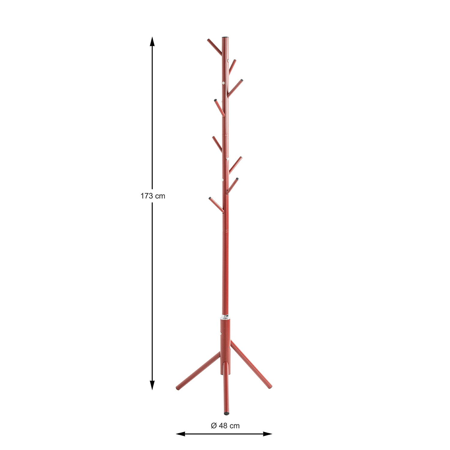 HAKU Garderobenständer Garderobe - rot aus Metall - H. 173cm - Flurgarderobenständer, (1xGarderobenständer, Hakenständer - Aufhängeständer), Kleiderständer - Mantelständer - Jackenständer