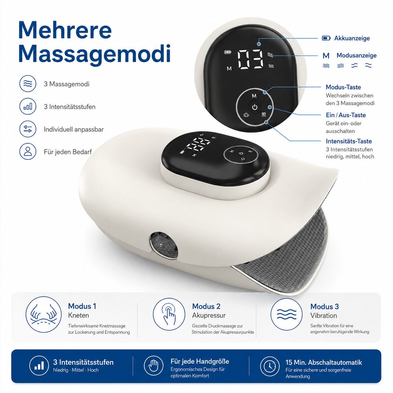 pedete Massagegerät Handmassagegerät mit Wärme & Kompression Elektrischer Handmassager, Kabelloser Hand Massager Schmerzlinderung für Finger, 4 Programme, 5 Dru – Bild 4 von 5