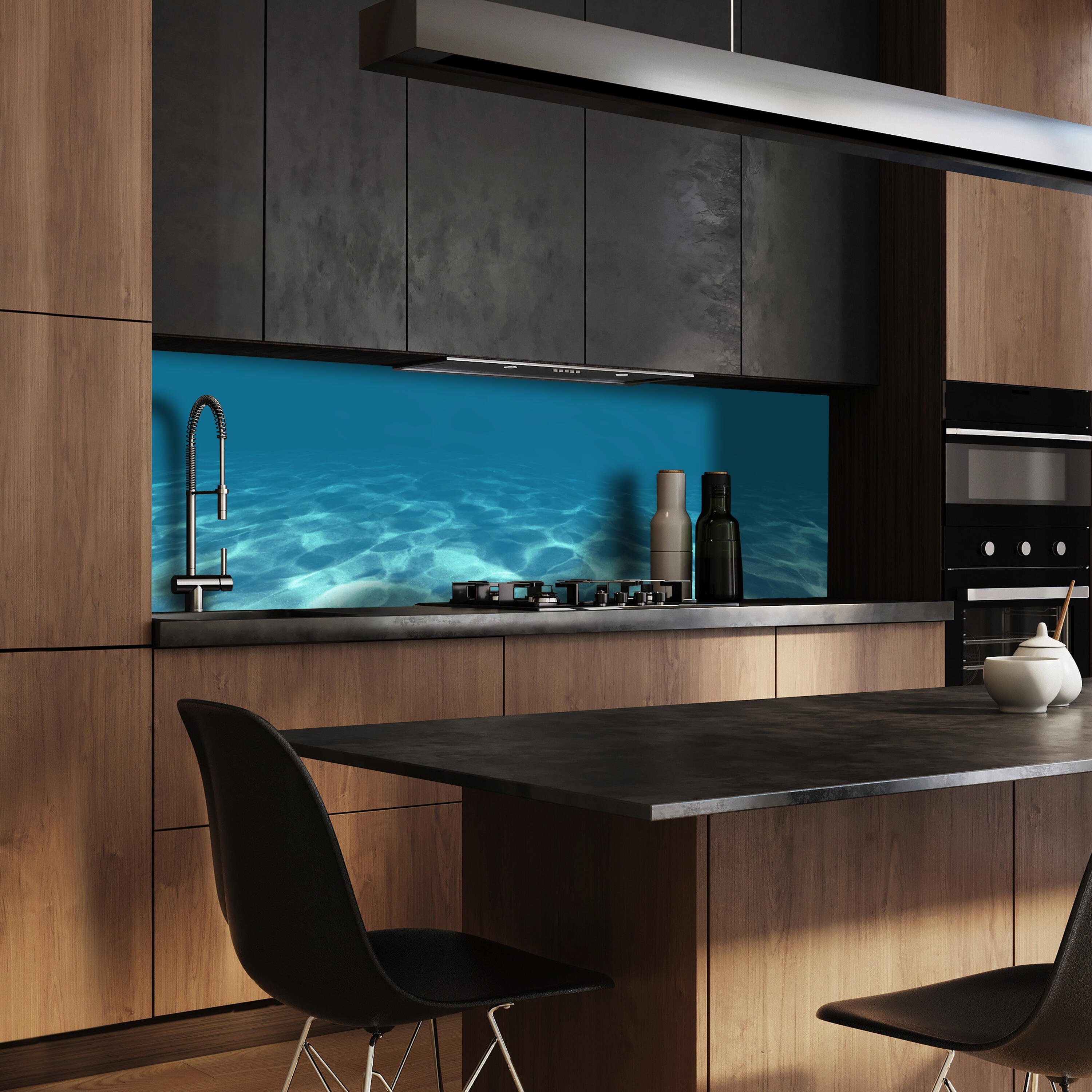 wandmotiv24 Küchenrückwand Hellblau unter Wasser, Nischenrückwand Premium (1-tlg), versch. Hartschaum Größen in