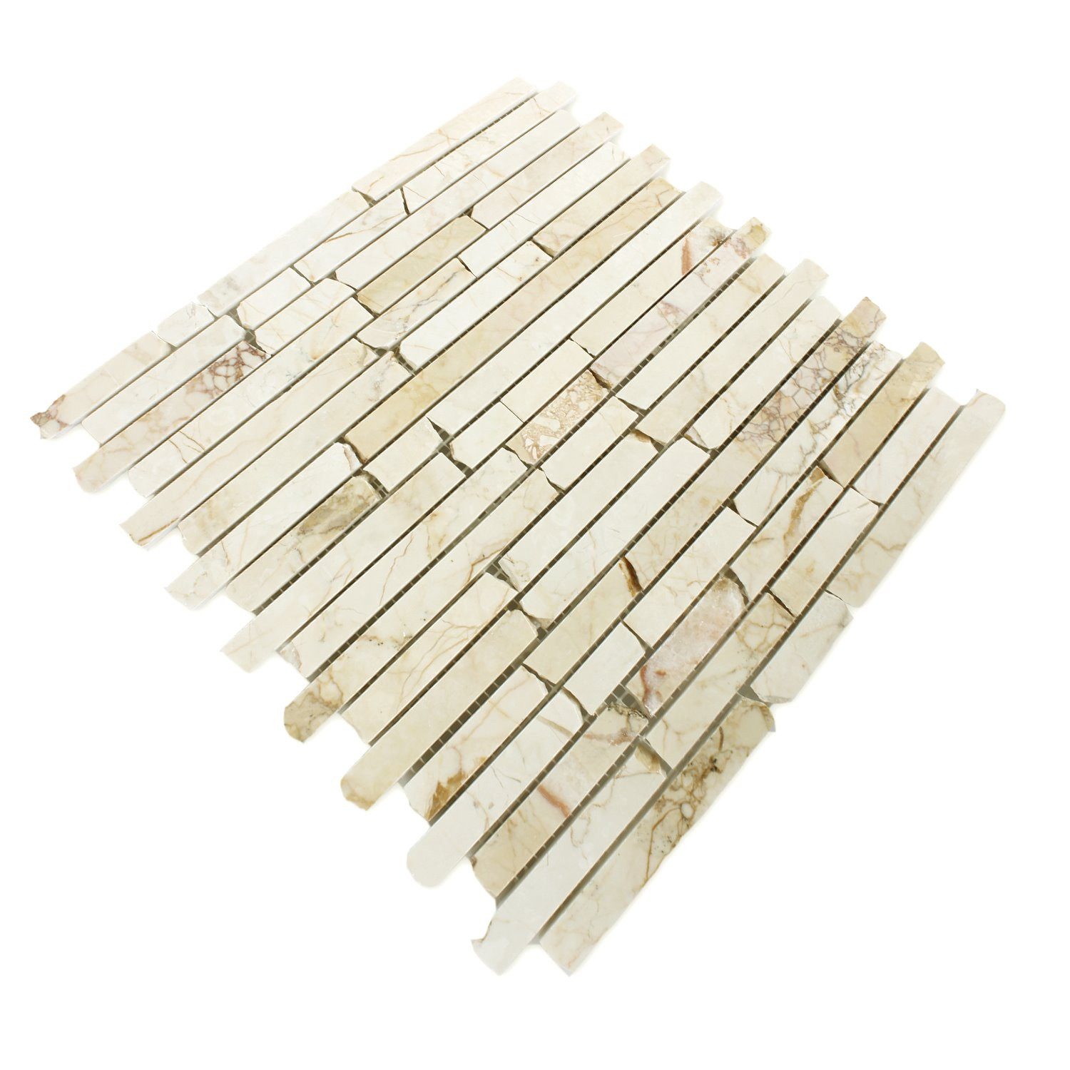 Mosafil Mosaikfliesen Naturstein Marmor Mosaik Fliesen Pulpis Golden Cream Poliert Brick, Naturstein-Marmor 32.200x30.500, gold-creme, Verlegefertig auf ein Netz geklebt - Frostsicher - Wasserfest -