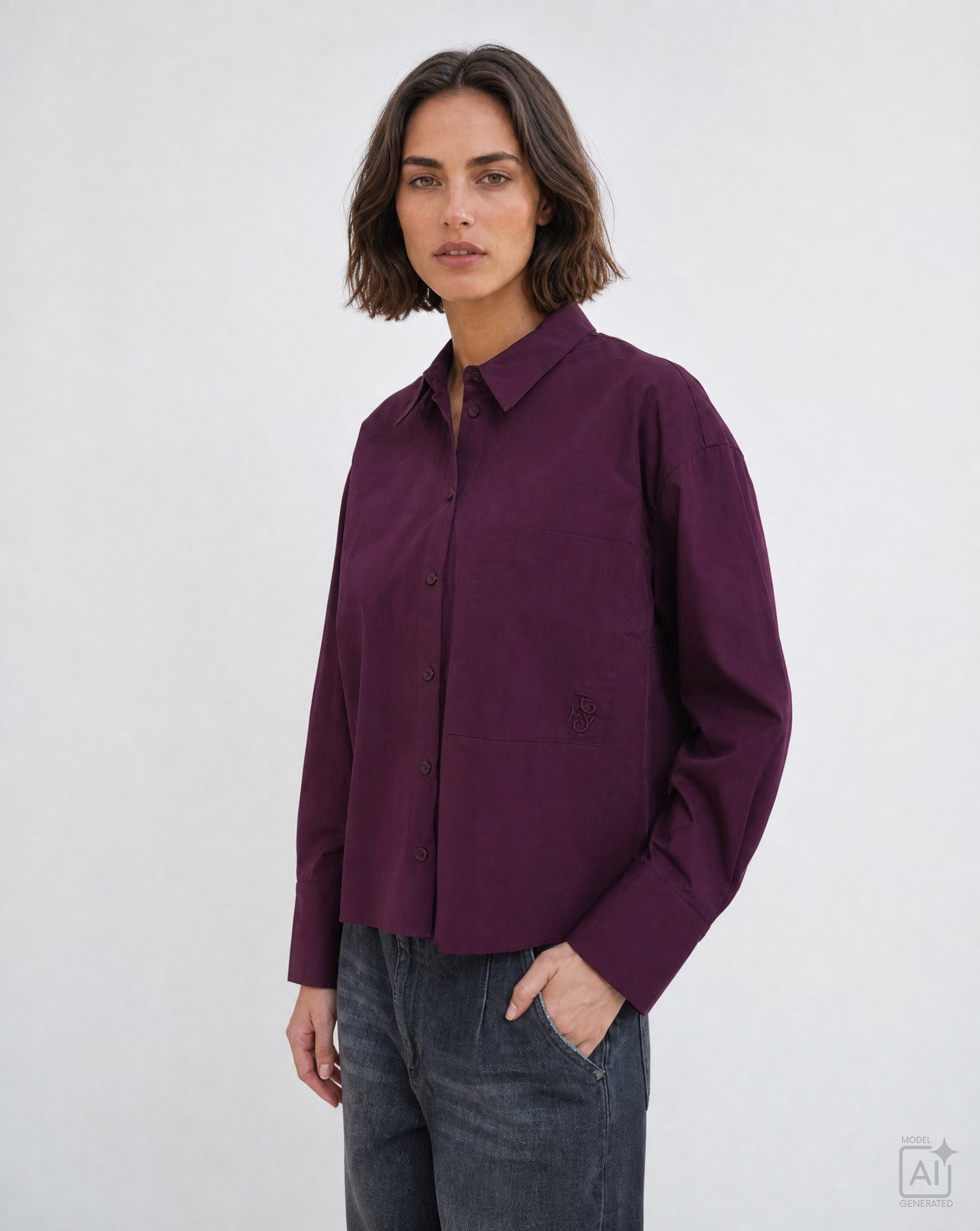 Smith & Soul Hemdbluse mit Logostickerei, Kellerfalte
