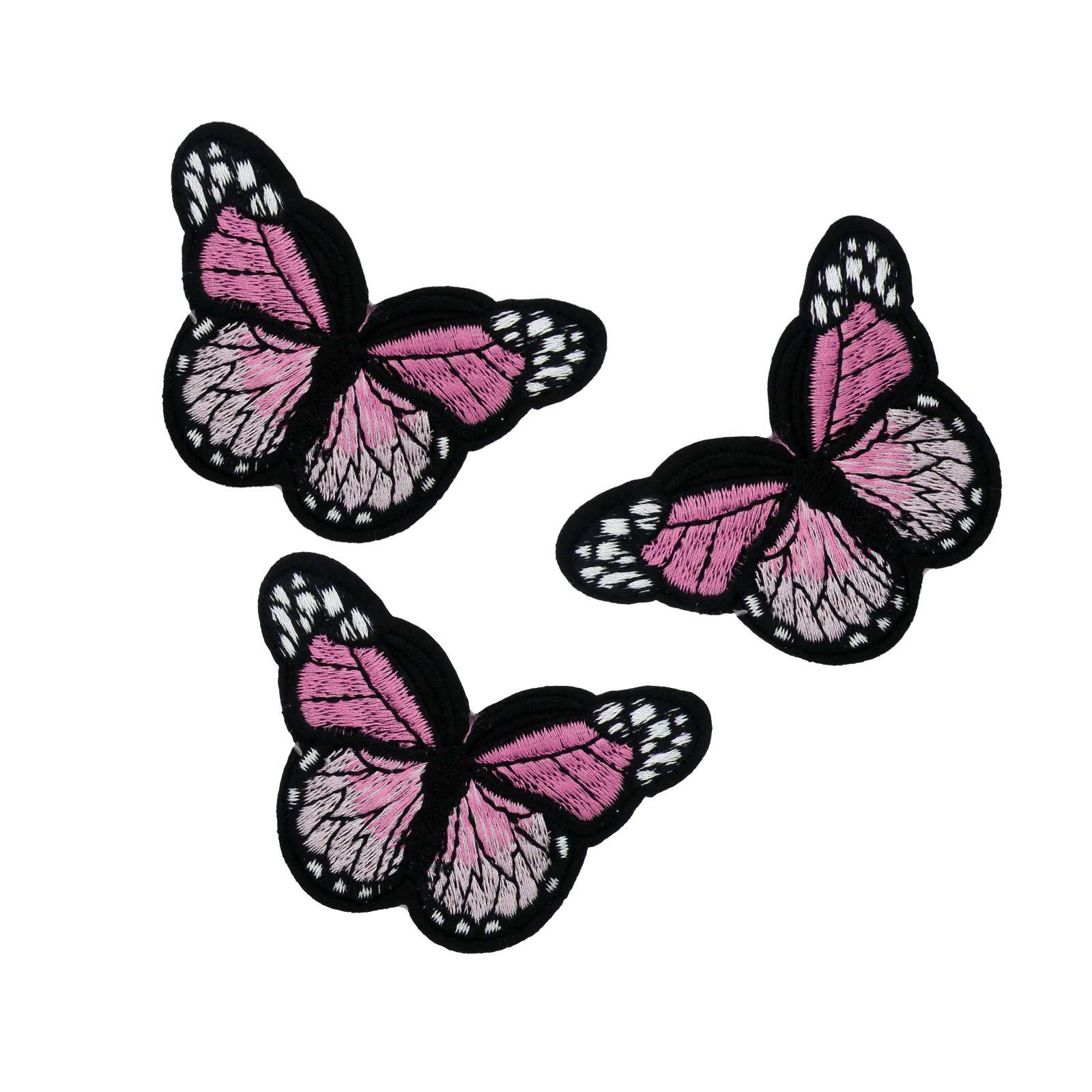 maDDma Aufnäher 3 Schmetterling Aufbügler bestickt Farb-/ Größenwahl, Polyester, Polyethylen Schicht, 46 x 78 mm rosa
