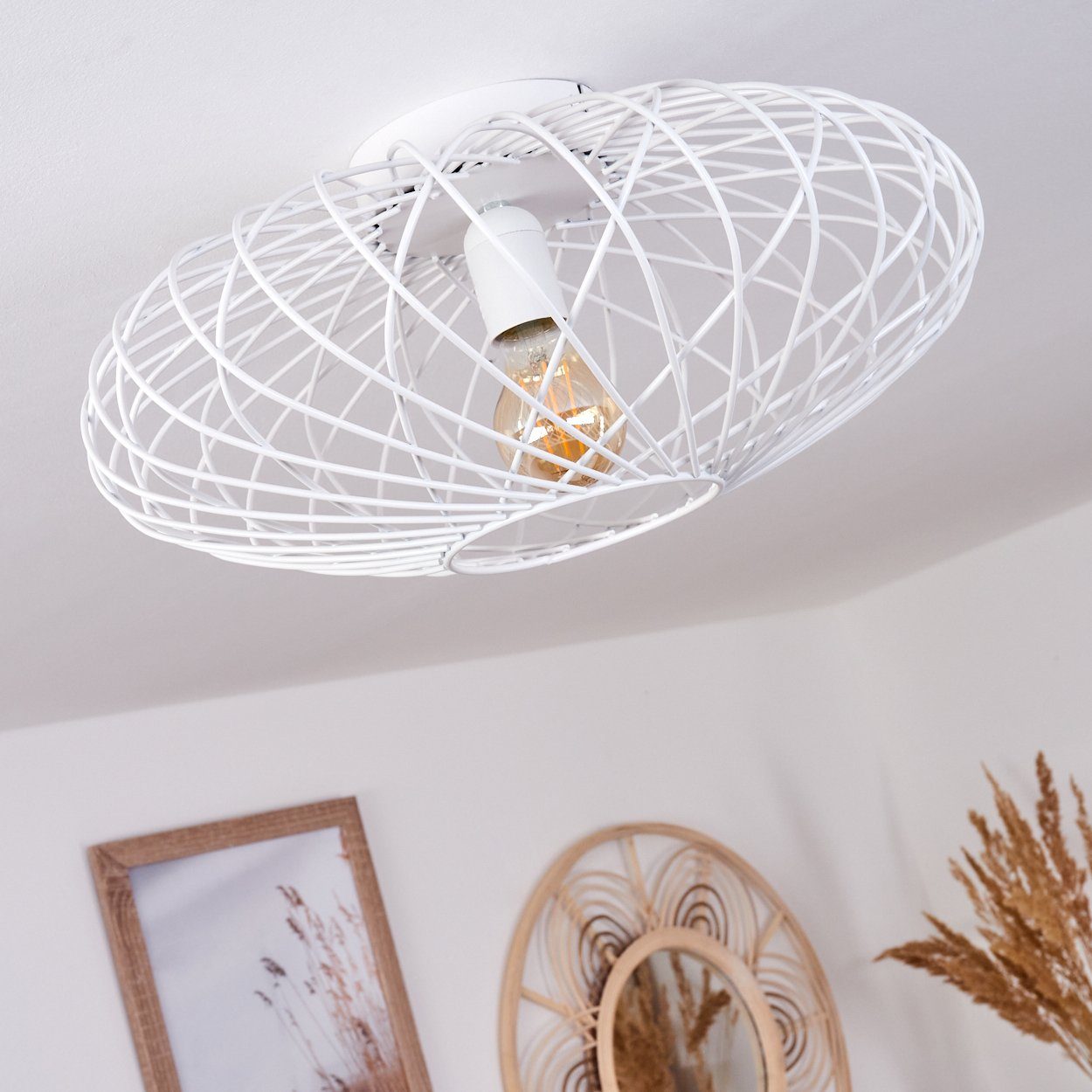 hofstein Deckenleuchte »Pieris« runde Deckenlampe aus Metall in Weiß, ohne Leuchtmittel, Retro-Leuchte mit Lichteffekt durch Gitter-Optik, Ø41cm, E27