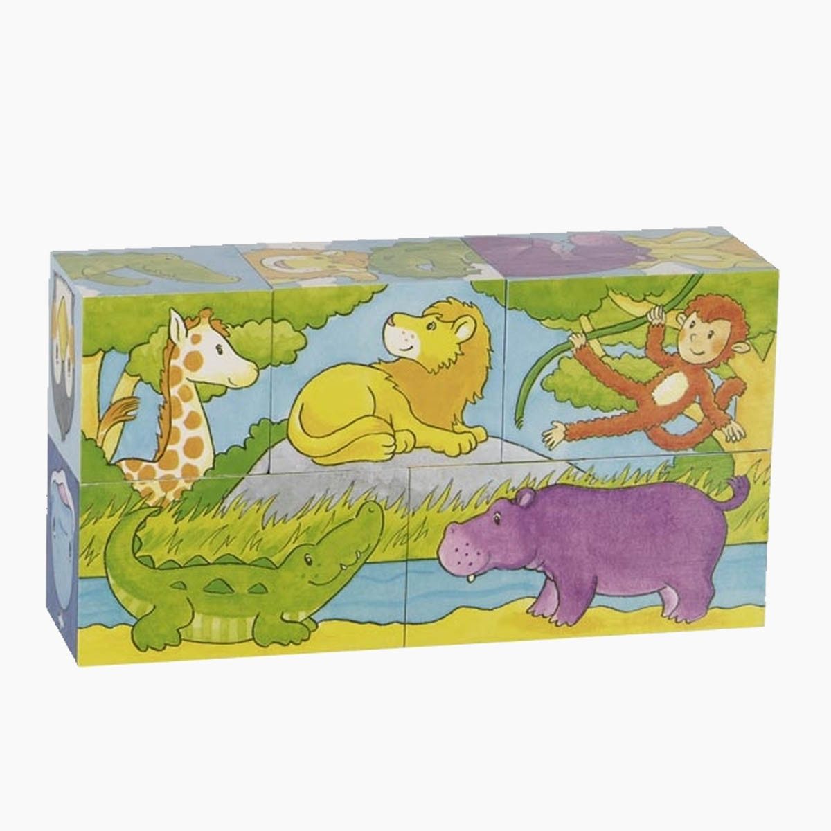 goki Würfelpuzzle Würfelpuzzle Safari und Arktis, 5 Puzzleteile, Sechs verschiedene Tiermotive sorgen für Abwechslung