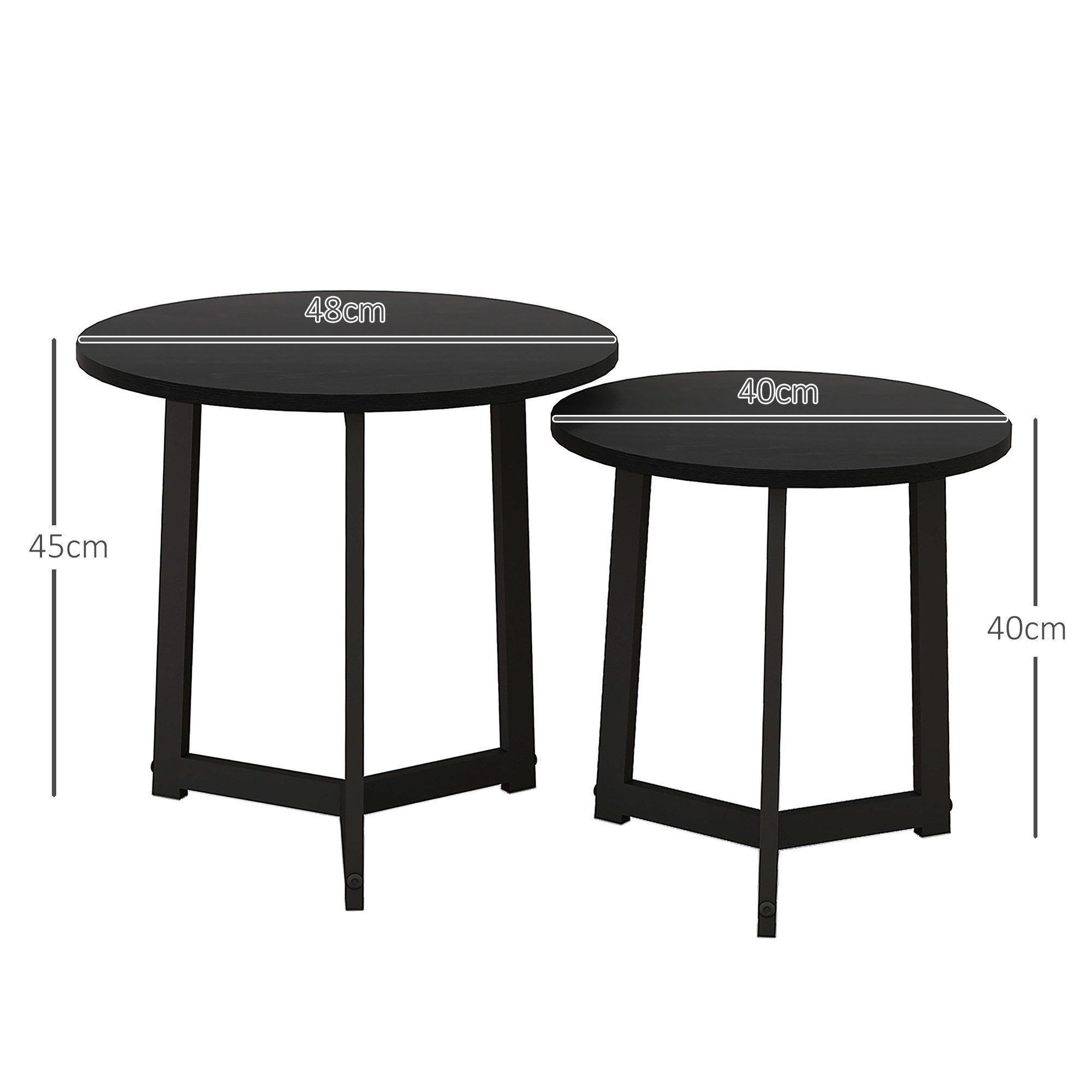 HOMCOM Couchtisch Beistelltisch aus MDF und Stahl, Stapelbar, Sofatisch (Kaffeetisch, 2-St., Eckiger Beistelltisch), für Wohnzimmer, bis 35 kg Belastbar, Schwar – Bild 3 von 5