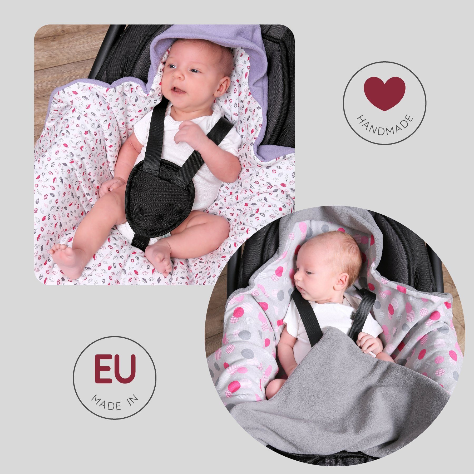 HOBEA-Germany, Babyschalendecke 3 Babyschale Sommer, Punkt grau/Meerestiere für Fußsack für Einschlagdecke Babyschale die