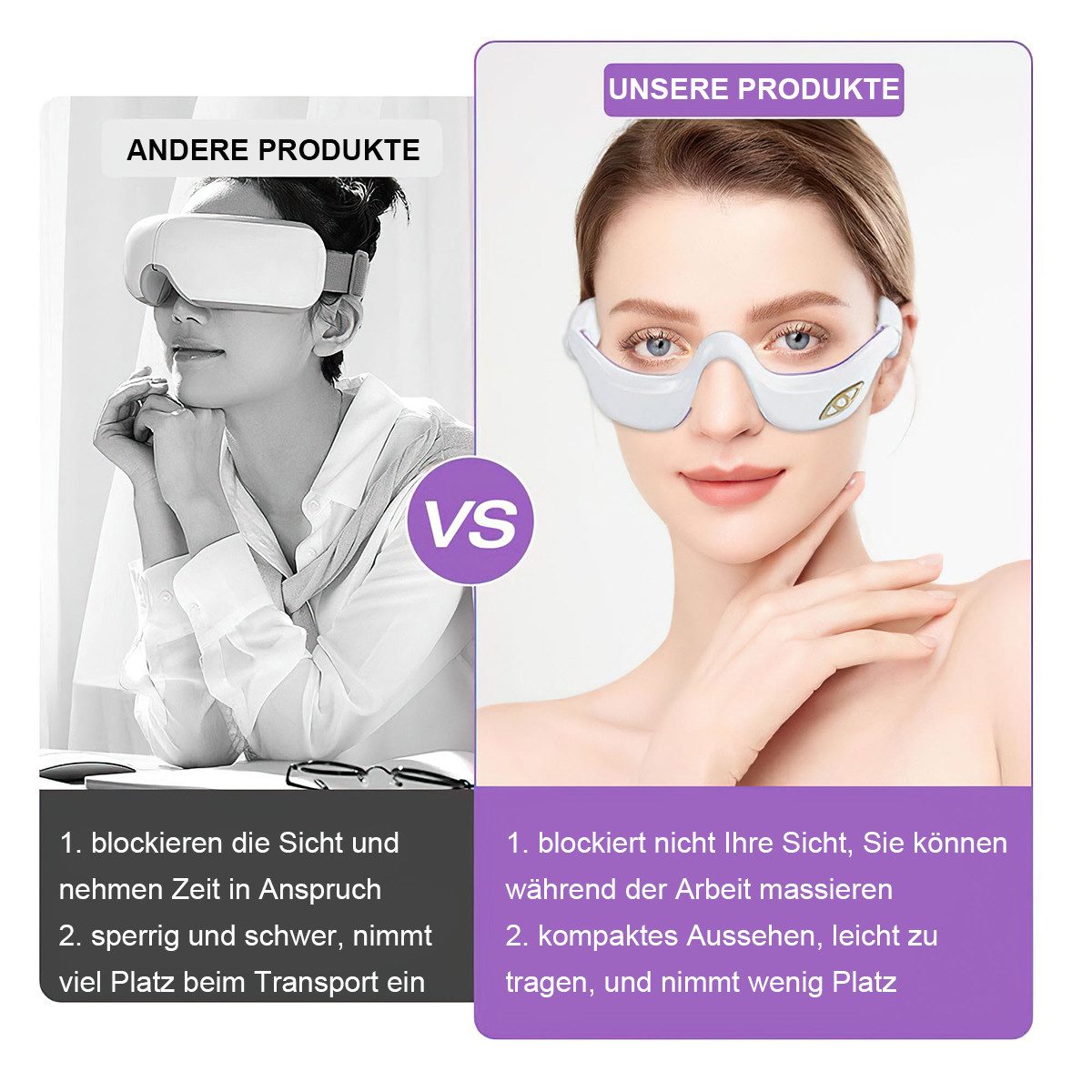 DOPWii Gesichtsmassagegerät Intelligentes Augenmassagegerät, Mikrostrom-Augenschutzgerät, heiße Kompresse, 3 Intensitätsstufen, kompakt und leicht