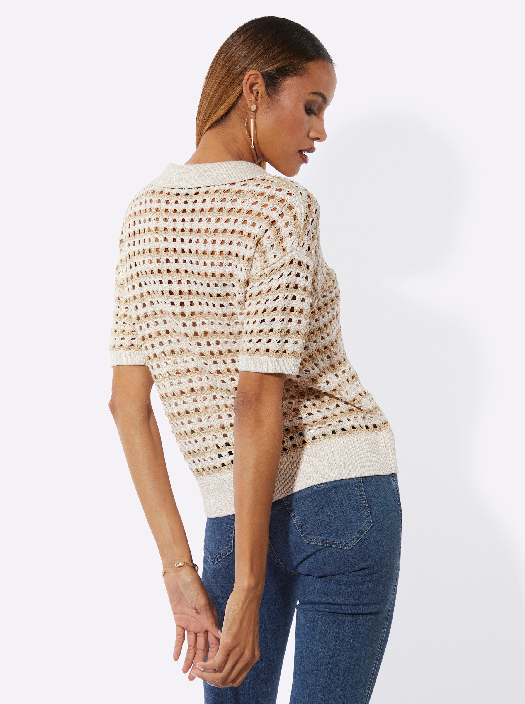 creation L Strickpullover Lyocell-Viskose-Pullover Kurzarm Ajour