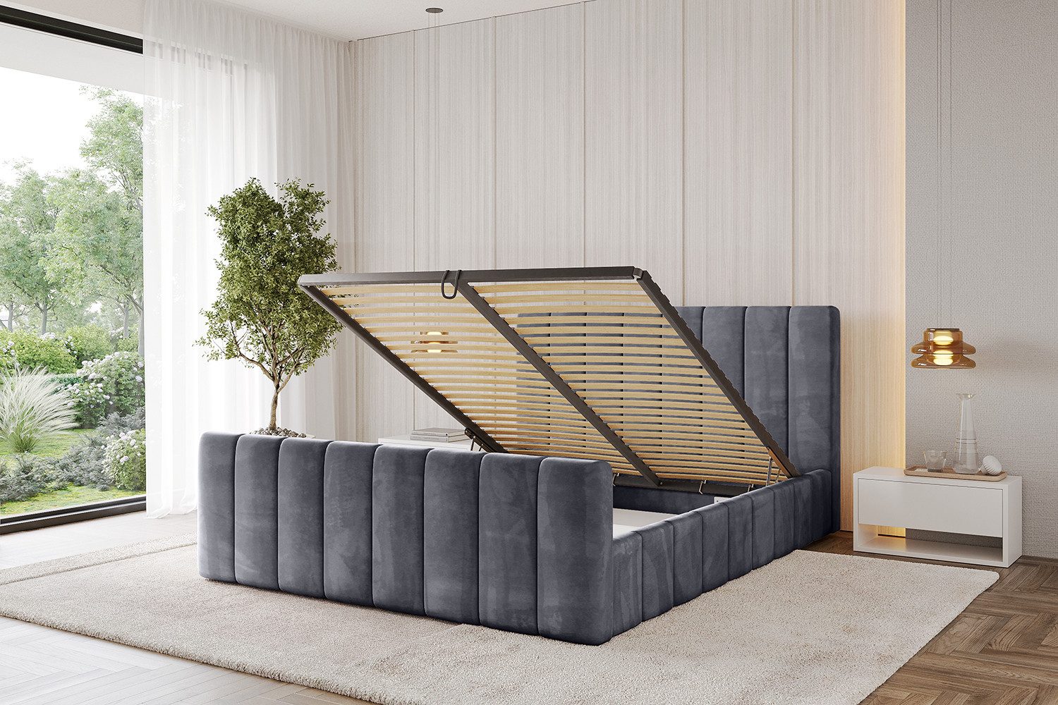 ALTDECOR Polsterbett FINO-Z (Polsterbett mit Bettkasten und Lattenrost, Boxbett ohne Matratze), Doppelbett mit Stauraum, Bett mit Kopfteil