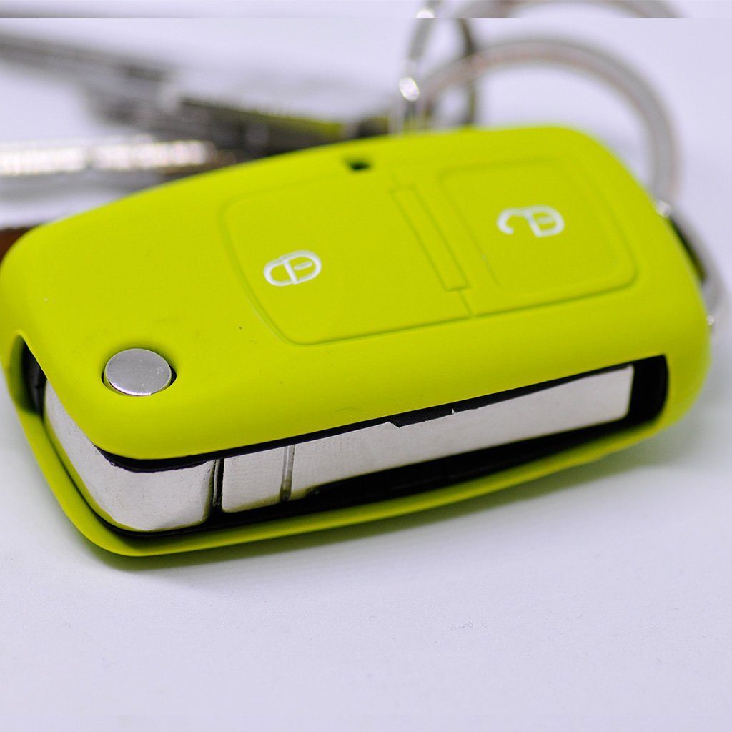mt-key Schlüsseltasche Autoschlüssel Softcase Silikon Schutzhülle Apfelgrün, für VW Golf Polo Fox EOS Jetta SEAT Skoda bis 2009 2 Tasten Schlüssel