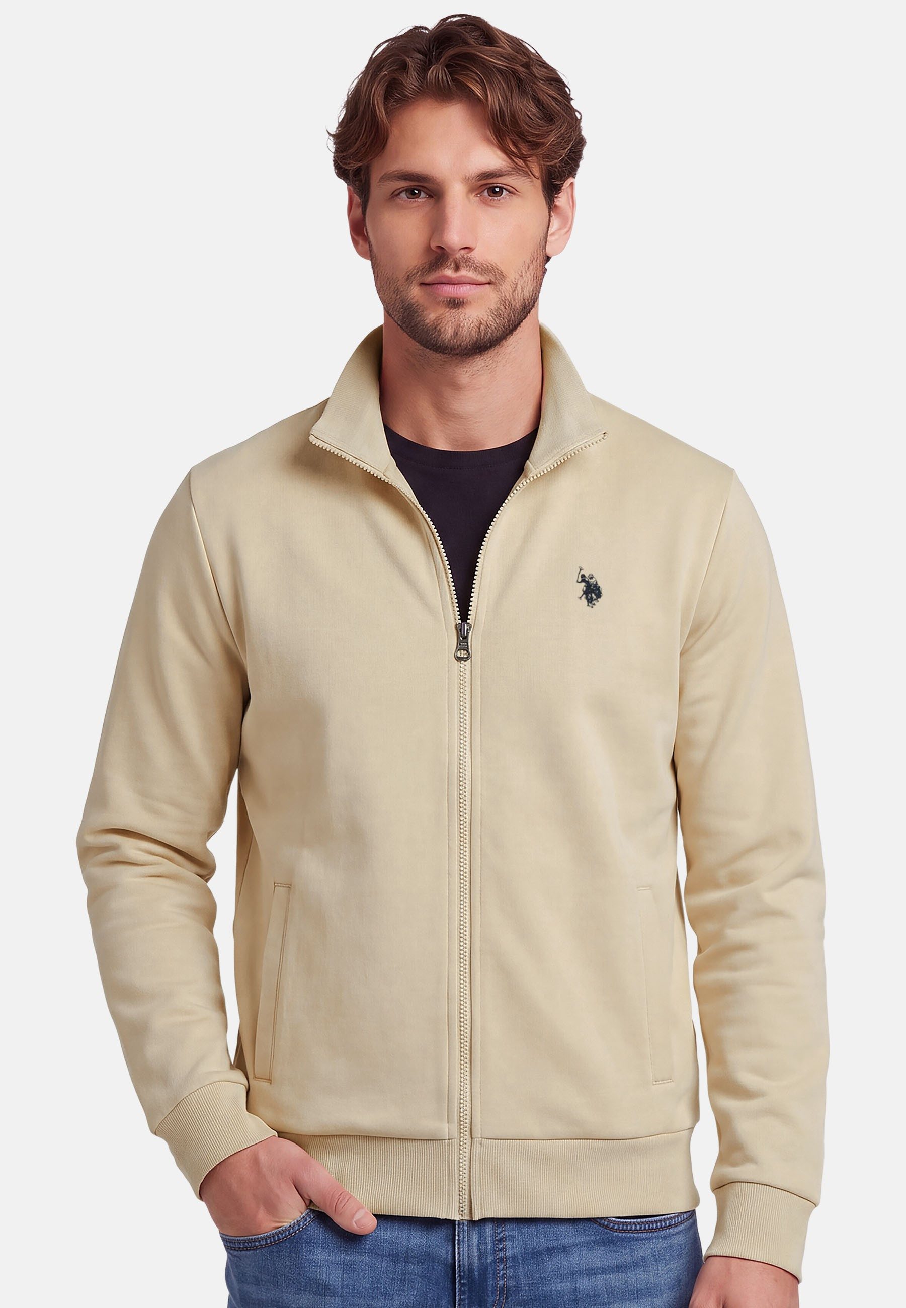 U.S. Polo Assn. Sweatjacke USTheoo – Herren Zip-Jacke mit Stehkragen und Logo-Stickerei Baumwoll-Polyester-Mix, weich, formstabil und mit Eingrifftaschen