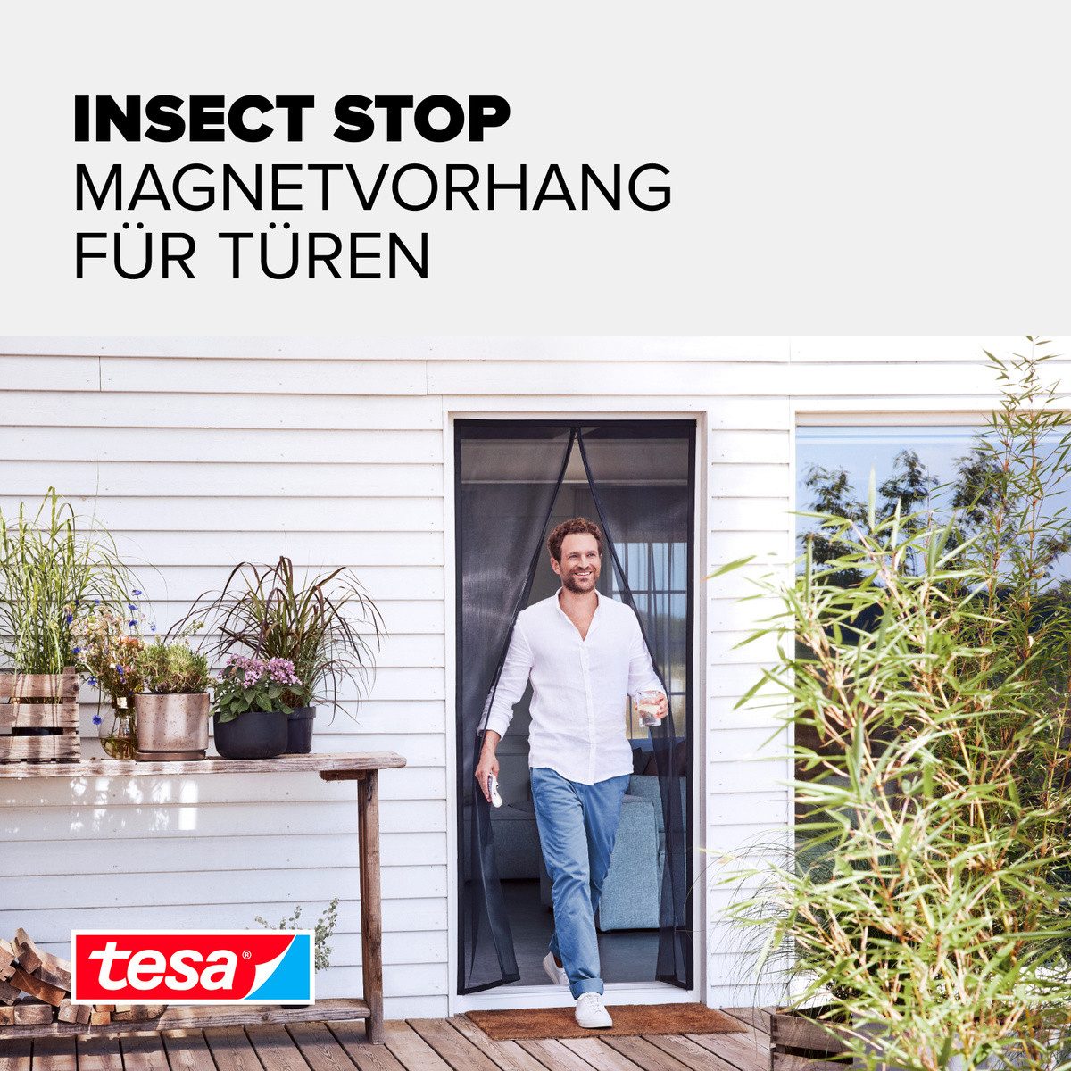 tesa Insektenschutz-Vorhang Magnetvorhang - selbstschließend - Insektenschutzvorhang, (Packung, 1-St., Magnetvorhang, selbstklebendes Klettband), INSECT STOP zur einfachen Montage ohne Bohren - 2,0 m x 0,8 m