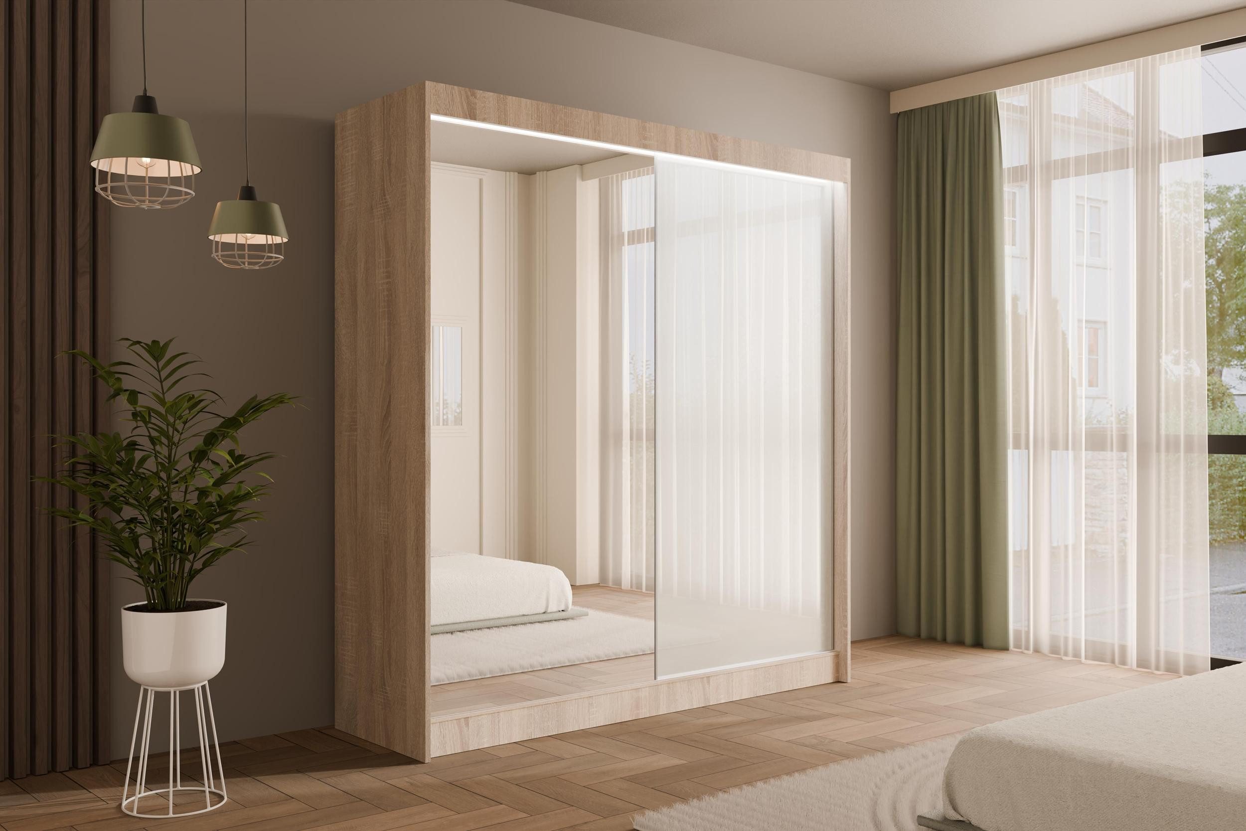 ALTDECOR Schiebetürenschrank VESLI Spiegel Spiegeltüren Vielseitiger Schwebetürenschrank LED Beleuchtung