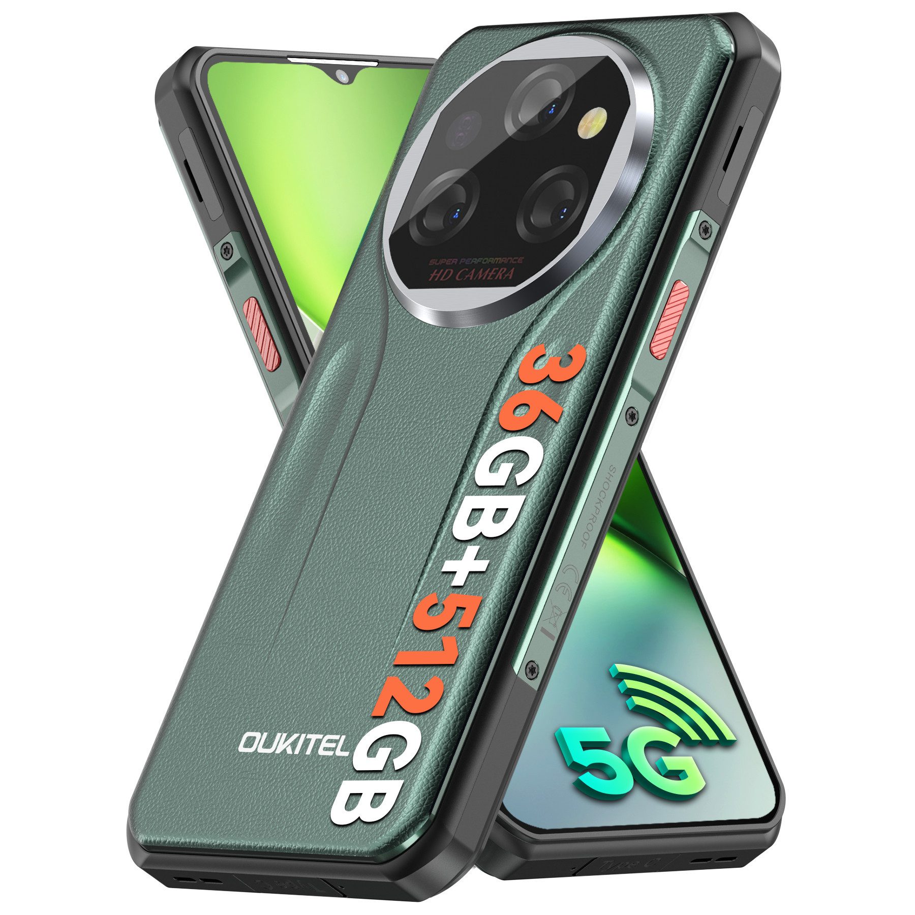 OUKITEL WP39 Pro 36+512GB 5G Outdoor Smartphone (16,76 cm/6.6 Zoll, 512 GB Speicherplatz, 64 MP Kamera, IP68 Wasserdicht Baustellenhandy, 11000mAh, NFC, OTG, GPS)