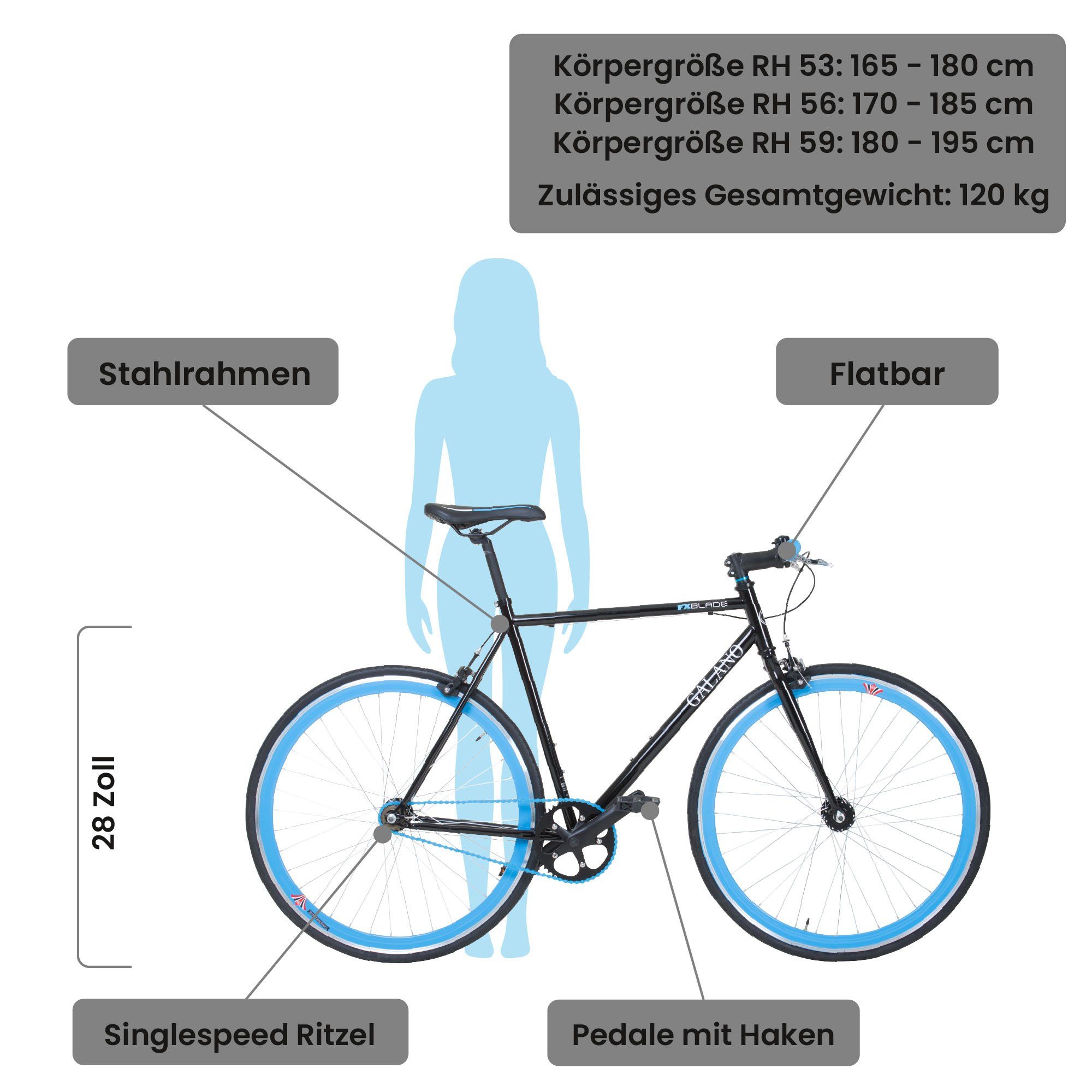Thumbnail - Galano Singlespeed Blade, 1 Gang, ohne Schaltung, Fixie Fahrrad Singlespeed Damen Herren 165 - 195 cm retro Urban Bike