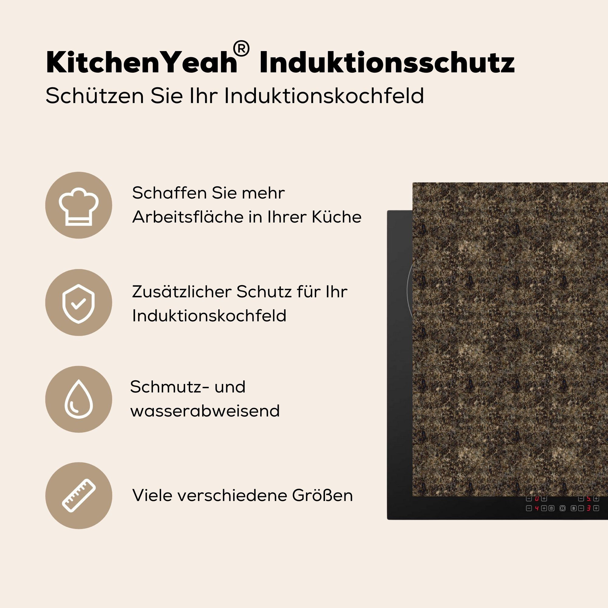 Induktionsherd, Dekoration für Küchen - Textur MuchoWow Granit tlg), Muster, cm, Induktionskochfeld - 58x51 Herdblende-/Abdeckplatte (1 Vinyl,