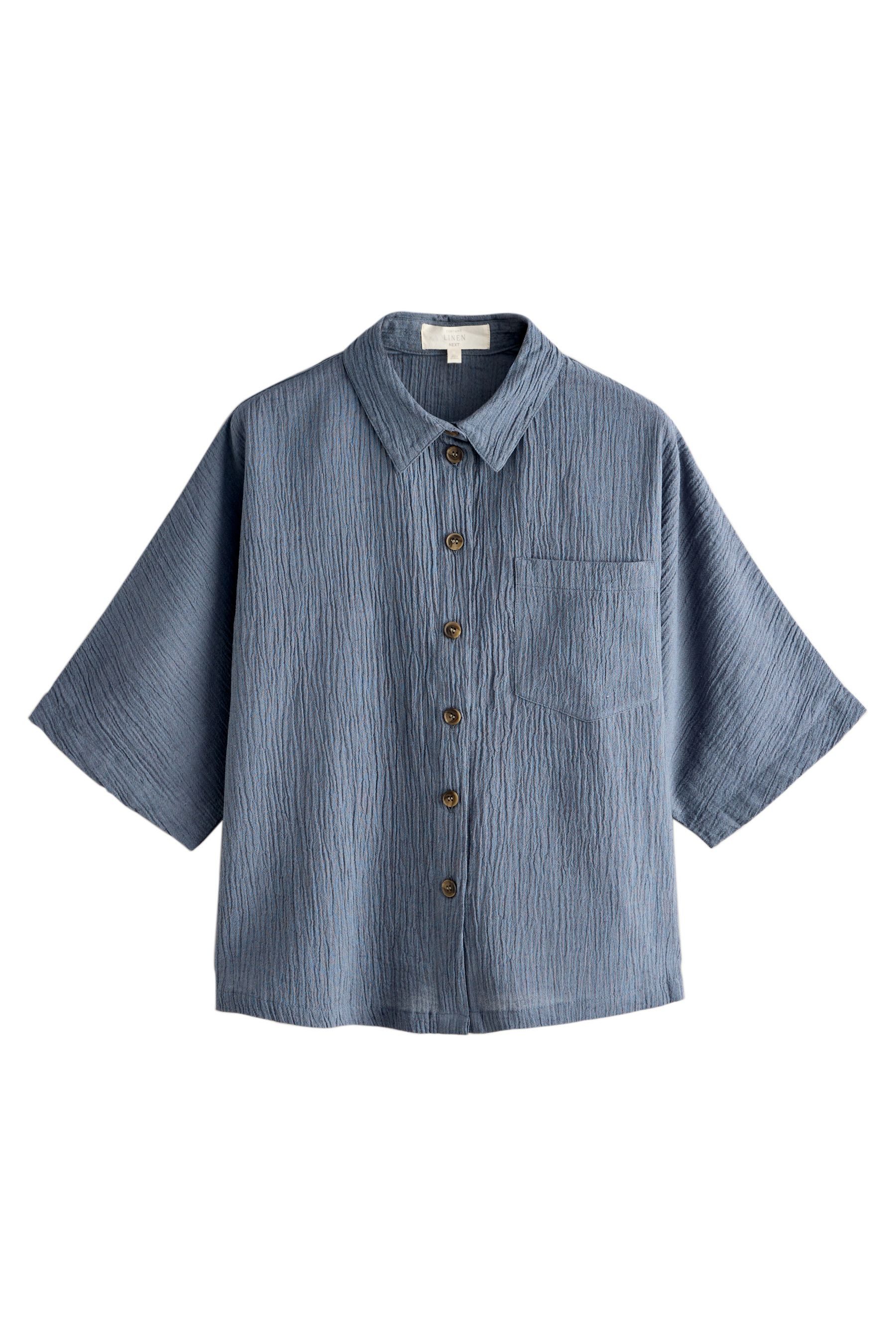 Next Blusentop Strukturierte Kurzarmbluse mit Leinen, Kurzgröße (1-tlg) günstig online kaufen