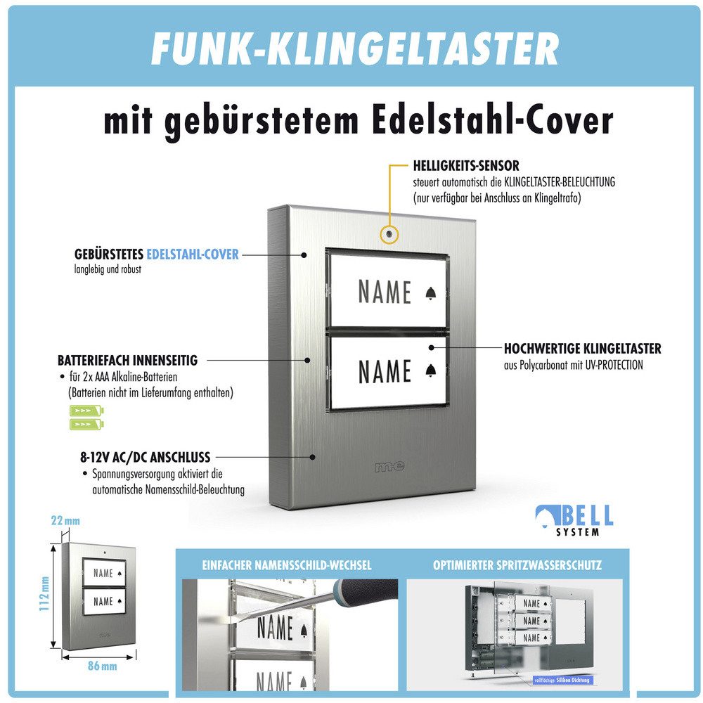 m-e Türklingel m-e modern-electronics 100151 Funkklingel Komplett-Set beleuchtet, kla