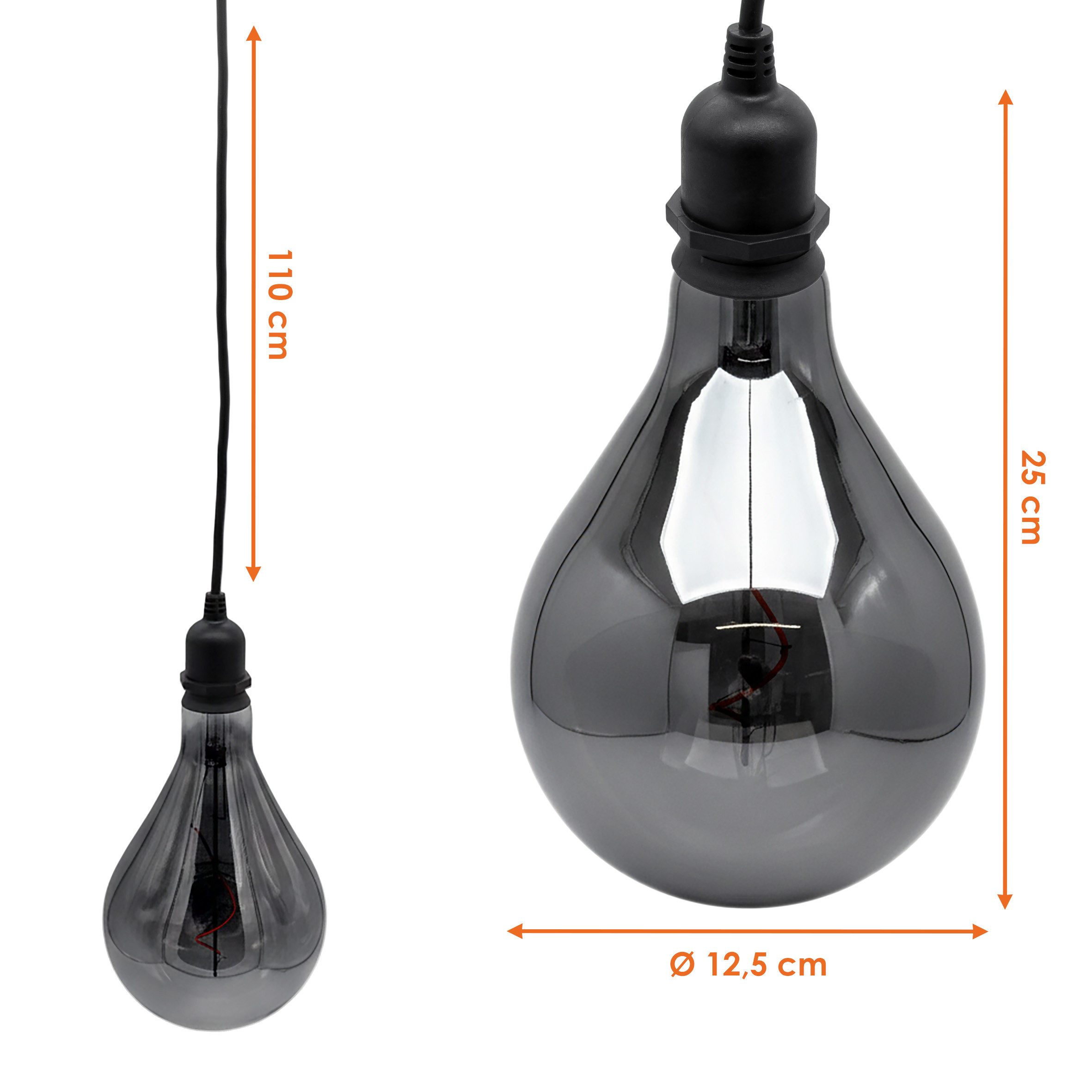 Spetebo Dekoobjekt Industrial Look Pendelleuchte (LED, 1 St., XL), Glas Glühbirne zum hängen mit Timer