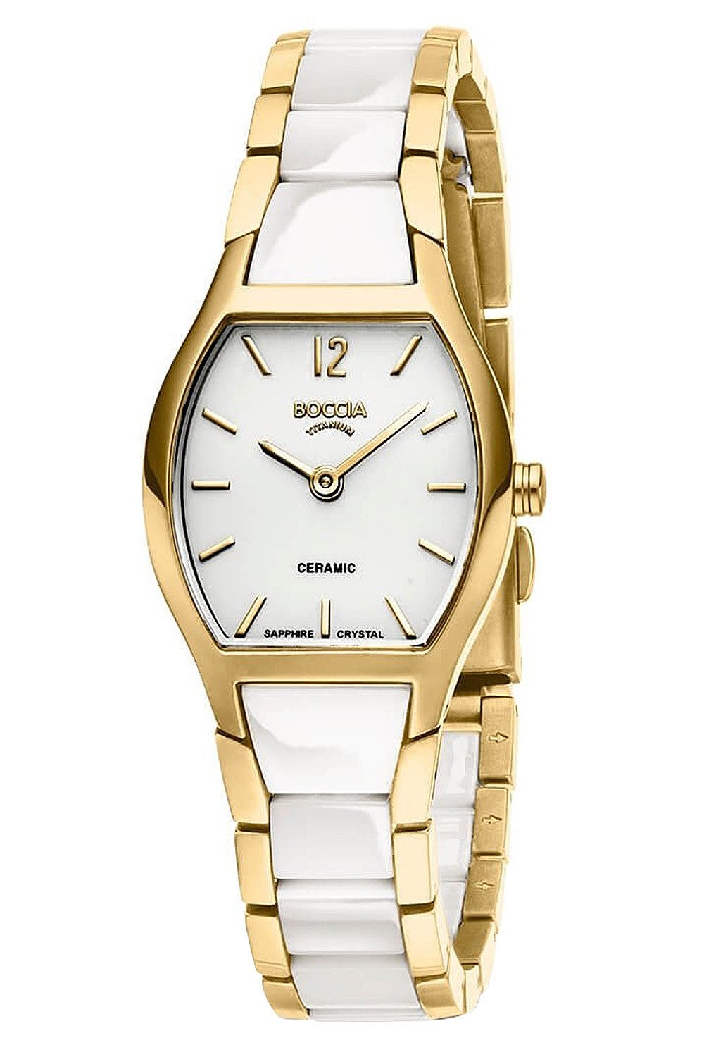 Boccia Quarzuhr Titan Goldfarben/Keramik Weiß