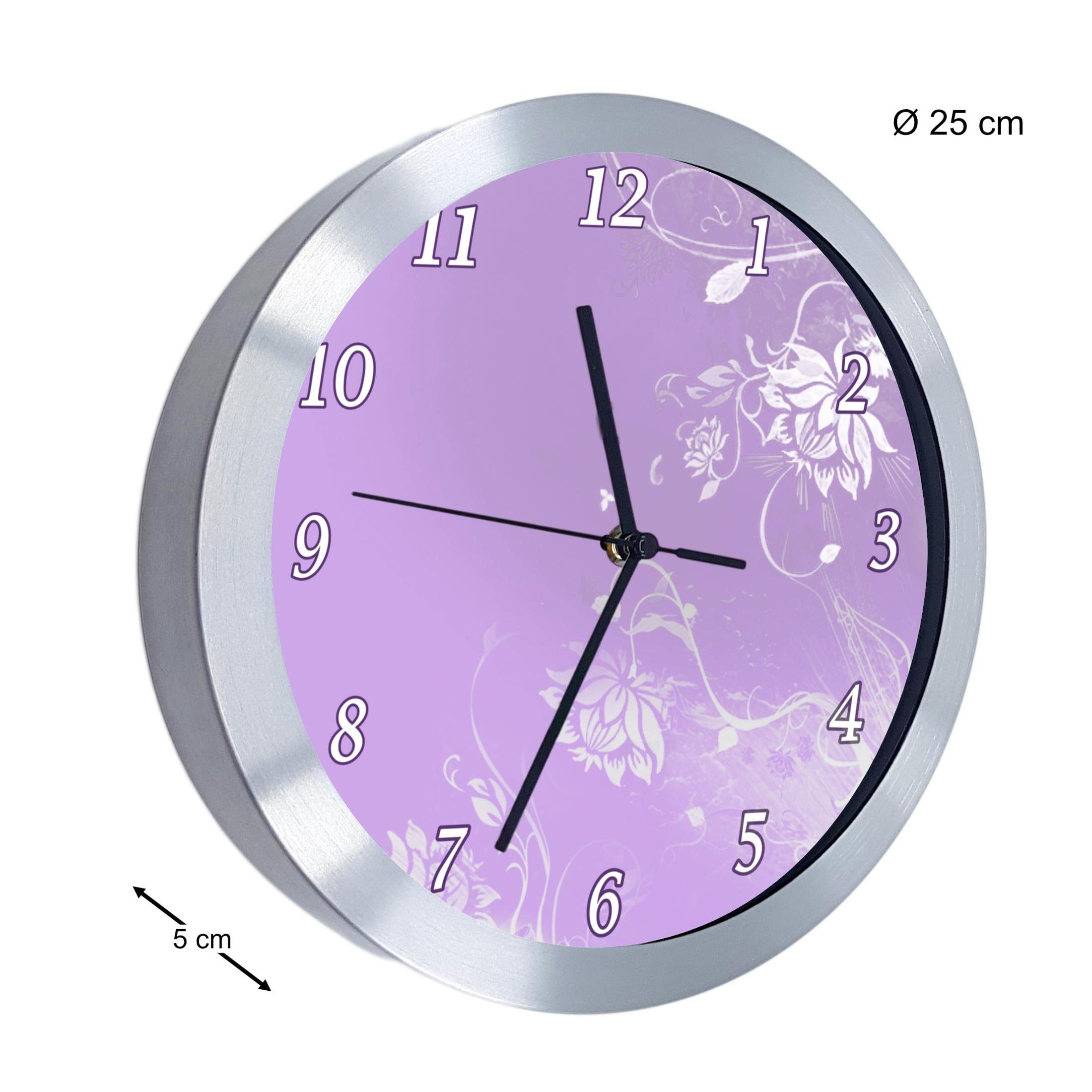 CreaDesign Funkwanduhr Funkuhr, Kinder Wanduhr, Kinderuhr, Kinderzimmer Blumenranke lila (geräuscharmes Uhrwerk)