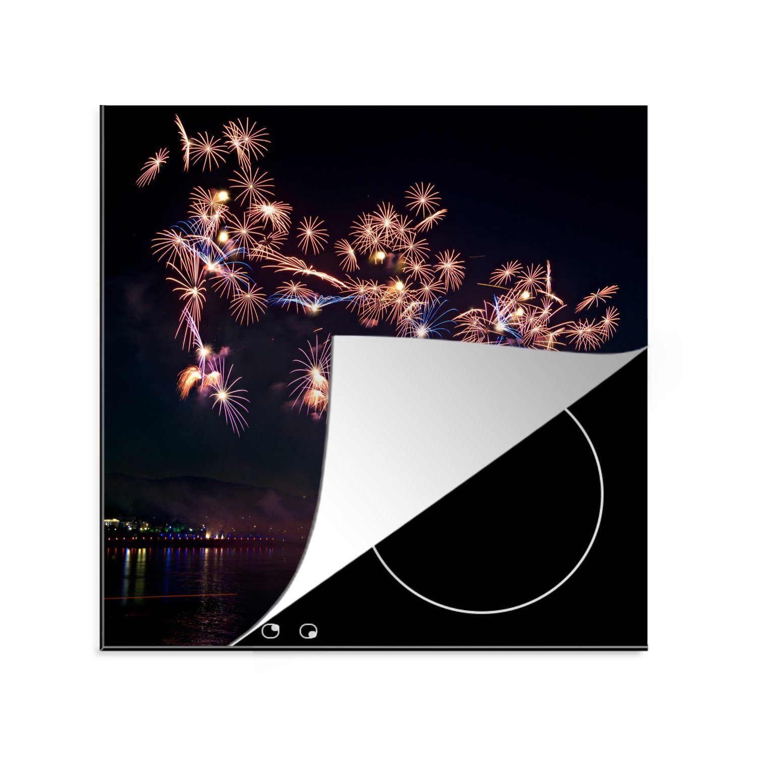 MuchoWow Herdblende-/Abdeckplatte Buntes Feuerwerk über Changsha in China, Vinyl, (1 tlg), 78x78 cm, Ceranfeldabdeckung, Arbeitsplatte für küche