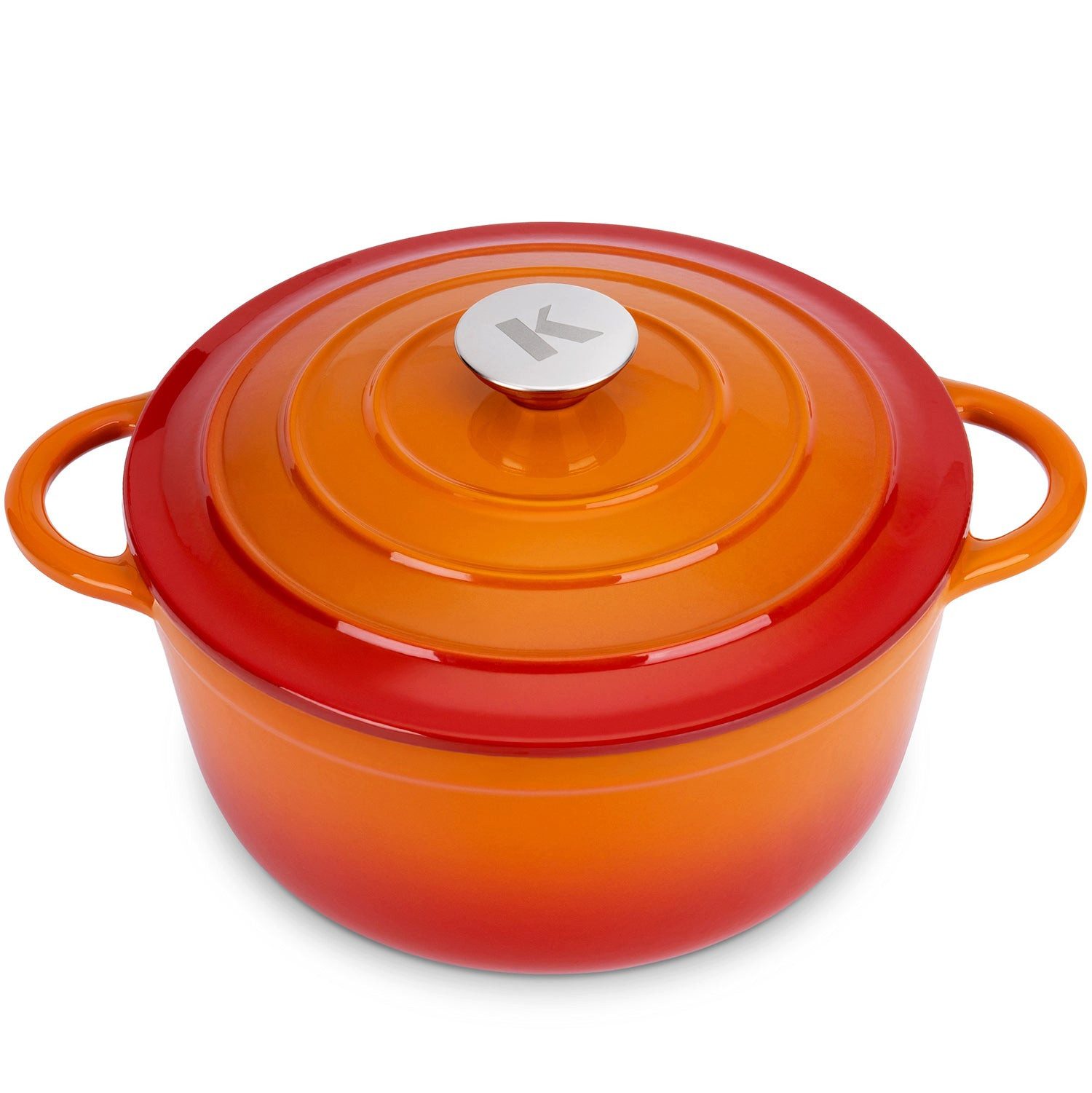 KLAMER Bräter Gusseisen Bräter 5 L, Gusseisen-Topf 25 cm backofengeeignet, Emaille …, Gusseisen, Exzellente Hitzeverteilung, Intensive Aromabildung, 5 Liter