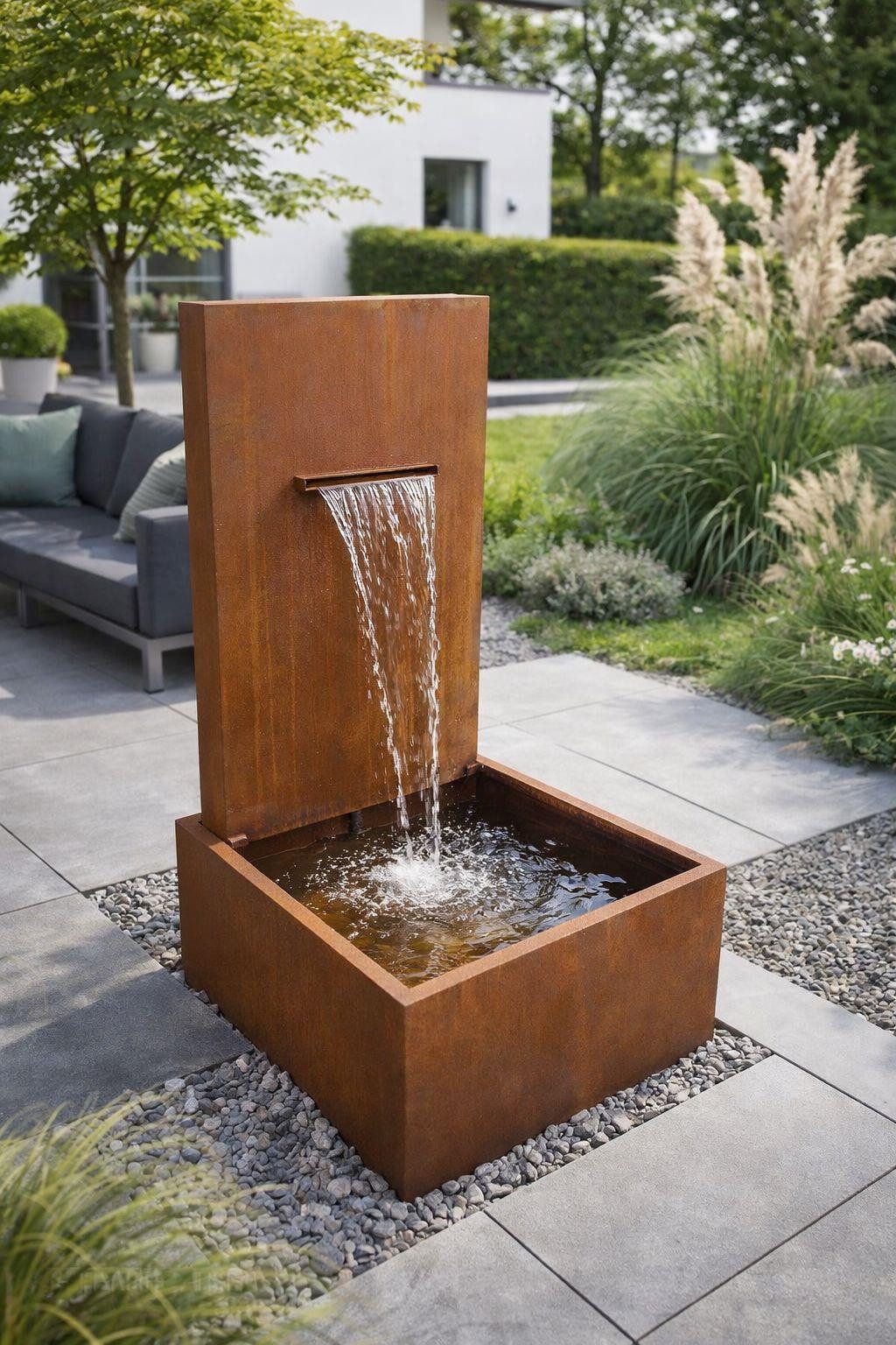 ESTEXO Gartenbrunnen Springbrunnen Wasserfall Wasserlauf Zierbrunnen Rost 77x66x128 cm