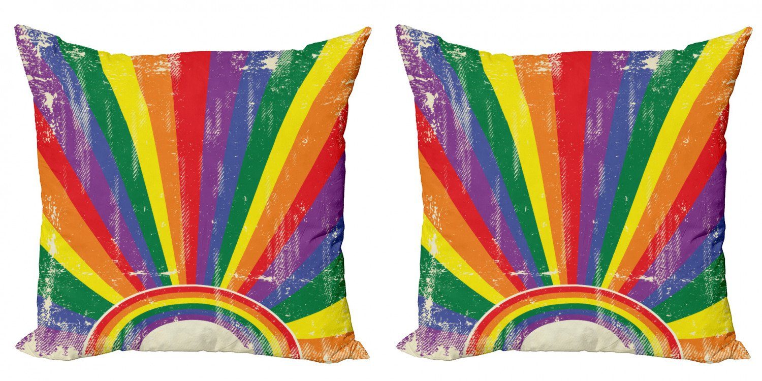 Kissenbezüge Modern Accent Doppelseitiger Digitaldruck, Abakuhaus (2 Stück), Jahrgang Rainbow Grunge Strahlen