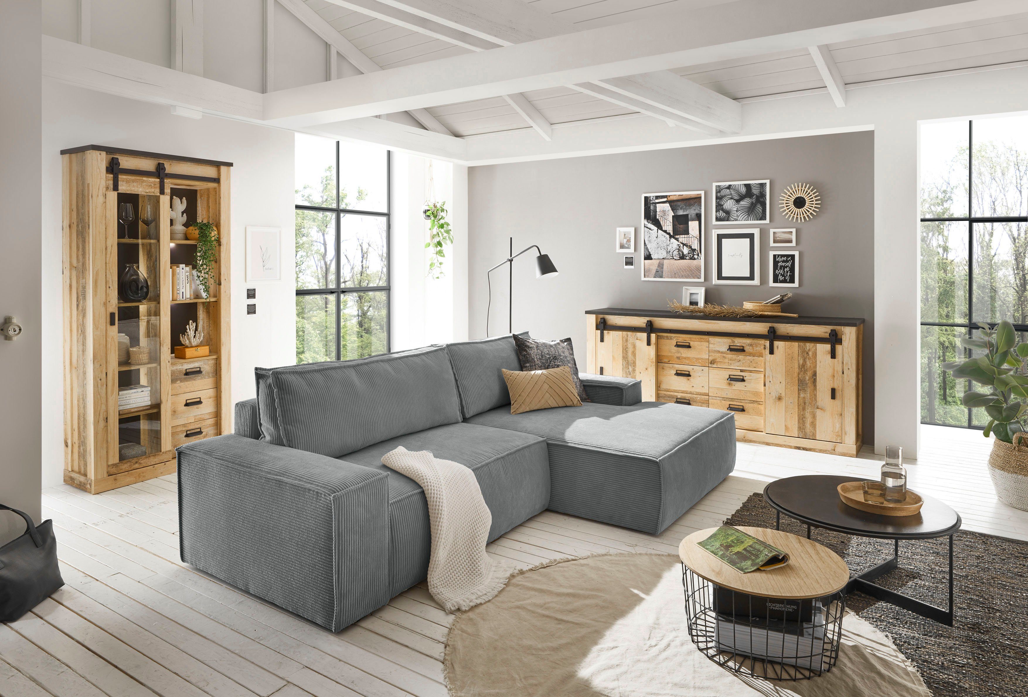 OTTO home Ecksofa SHERWOOD Cord L-Form, 267 cm - OTTO. Verlässliche Qualität., Schlaffunktion mit Bettkasten (210x136 cm), Cord, Vintage, …