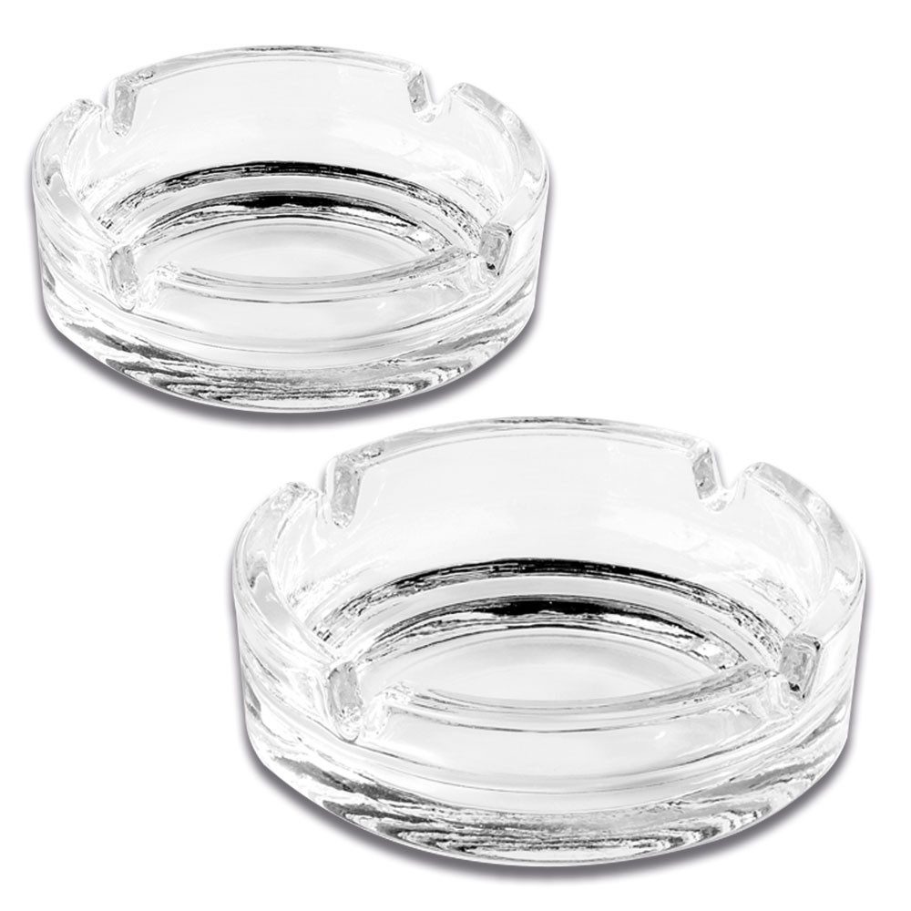 Coumo Aschenbecher 2x Glas Ascher, Transparent 11cm, für draussen, 2er Set - Ideal für Bistro, Gastro, Garten, Zuhause...